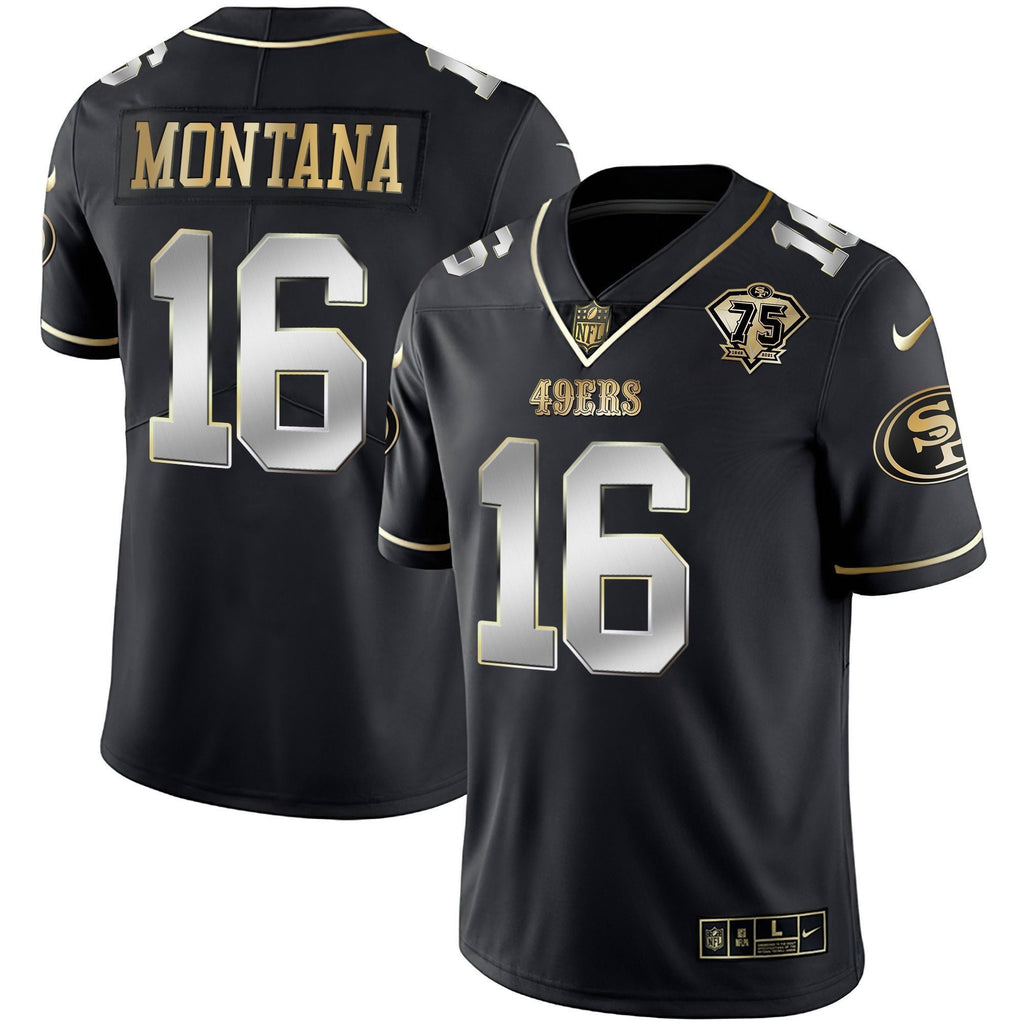 Men's 49ers 75th Anniversary Patch Vapor Gold Jersey Collection - All Stitched 1