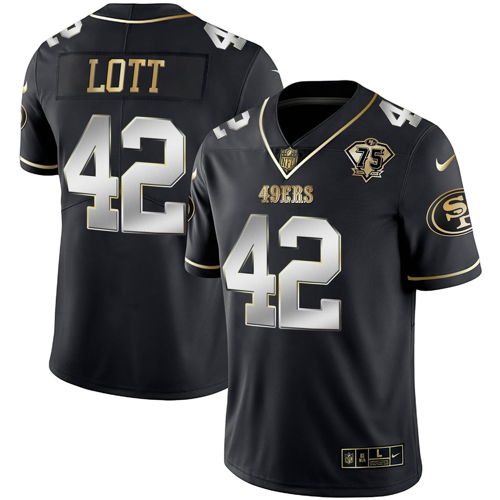 Men's 49ers 75th Anniversary Patch Vapor Gold Jersey Collection - All Stitched 1