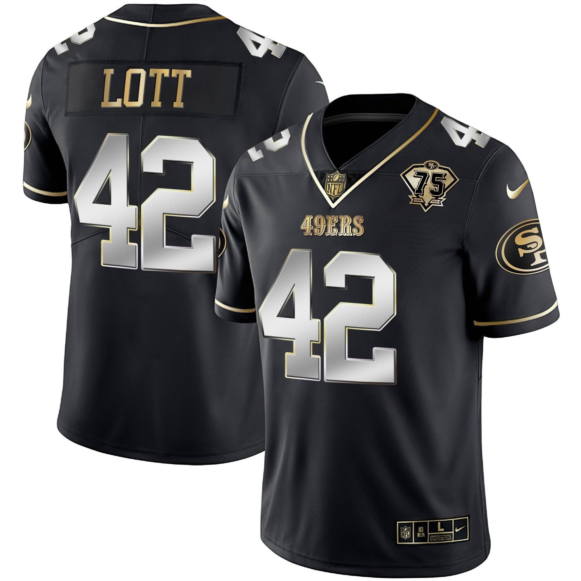 Men's 49ers 75th Anniversary Patch Vapor Gold Jersey Collection - All Stitched 1