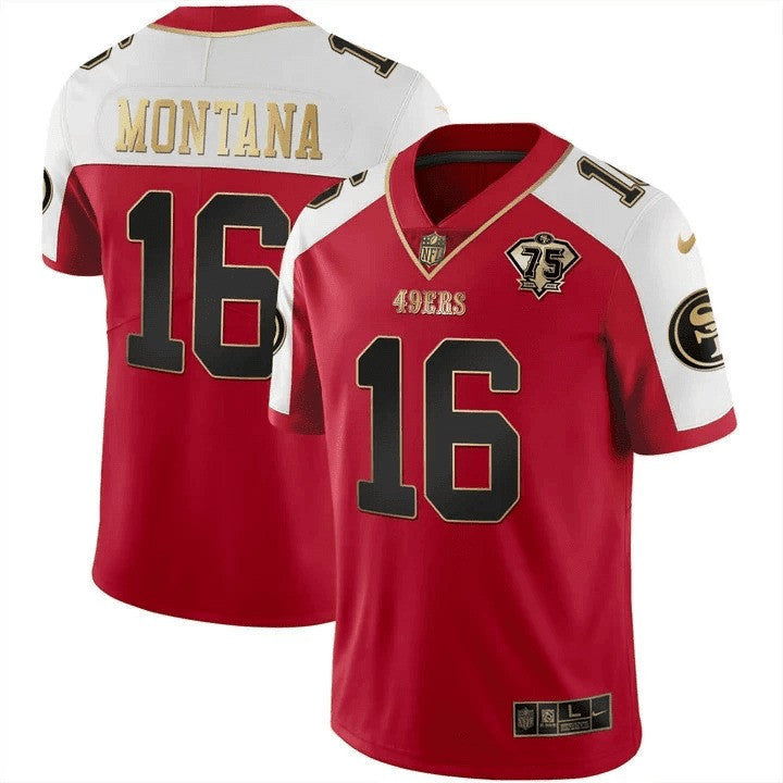 Men's 49ers 75th Anniversary Patch Vapor Gold Jersey Collection - All Stitched 1