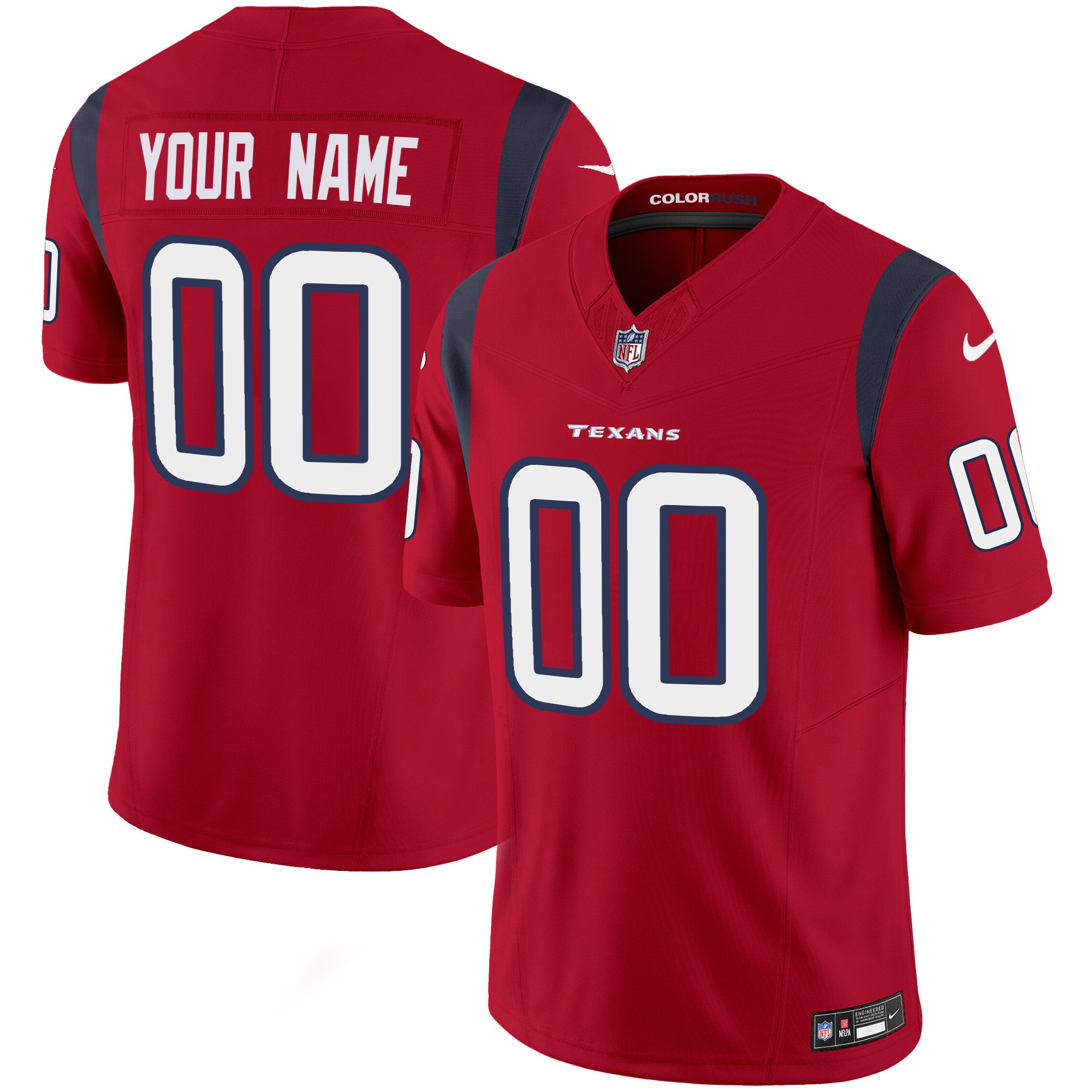 Houston Texans Color Rush Legend Vapor Custom Jersey - All Stitched