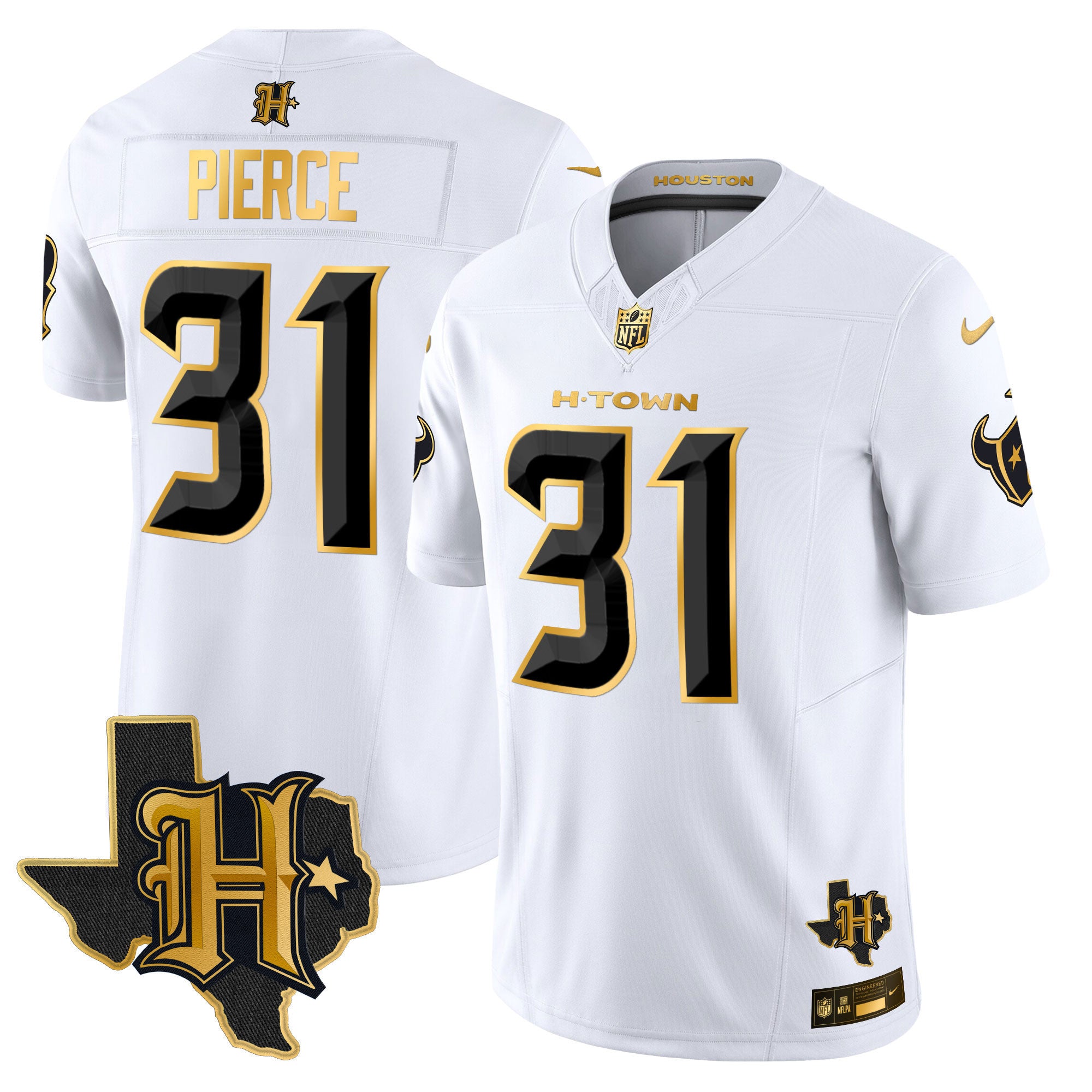 Men's Houston Texans 2024 Texas Patch Gold Vapor Limited Jersey - All Stitched