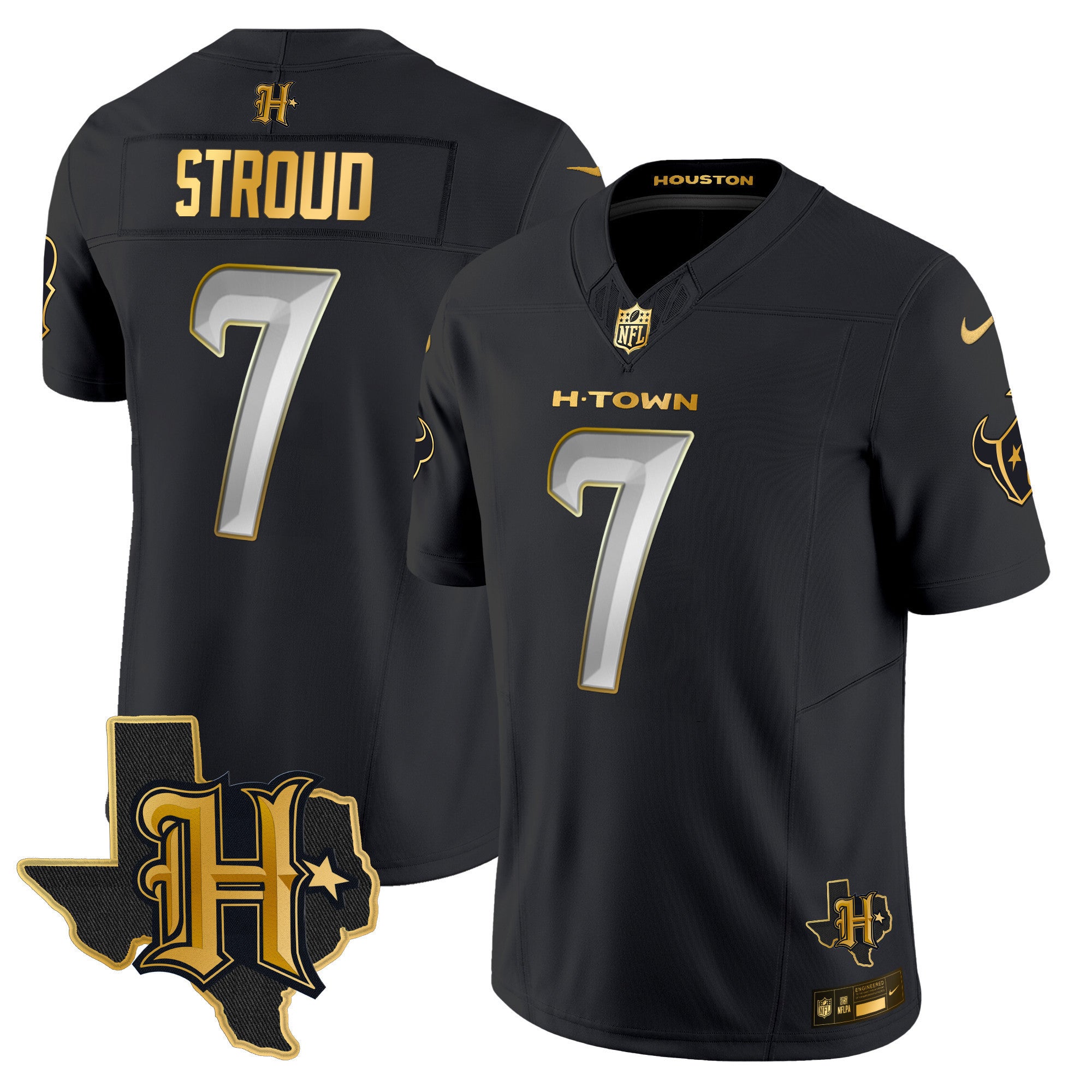 Men's Houston Texans 2024 Texas Patch Gold Vapor Limited Jersey - All Stitched