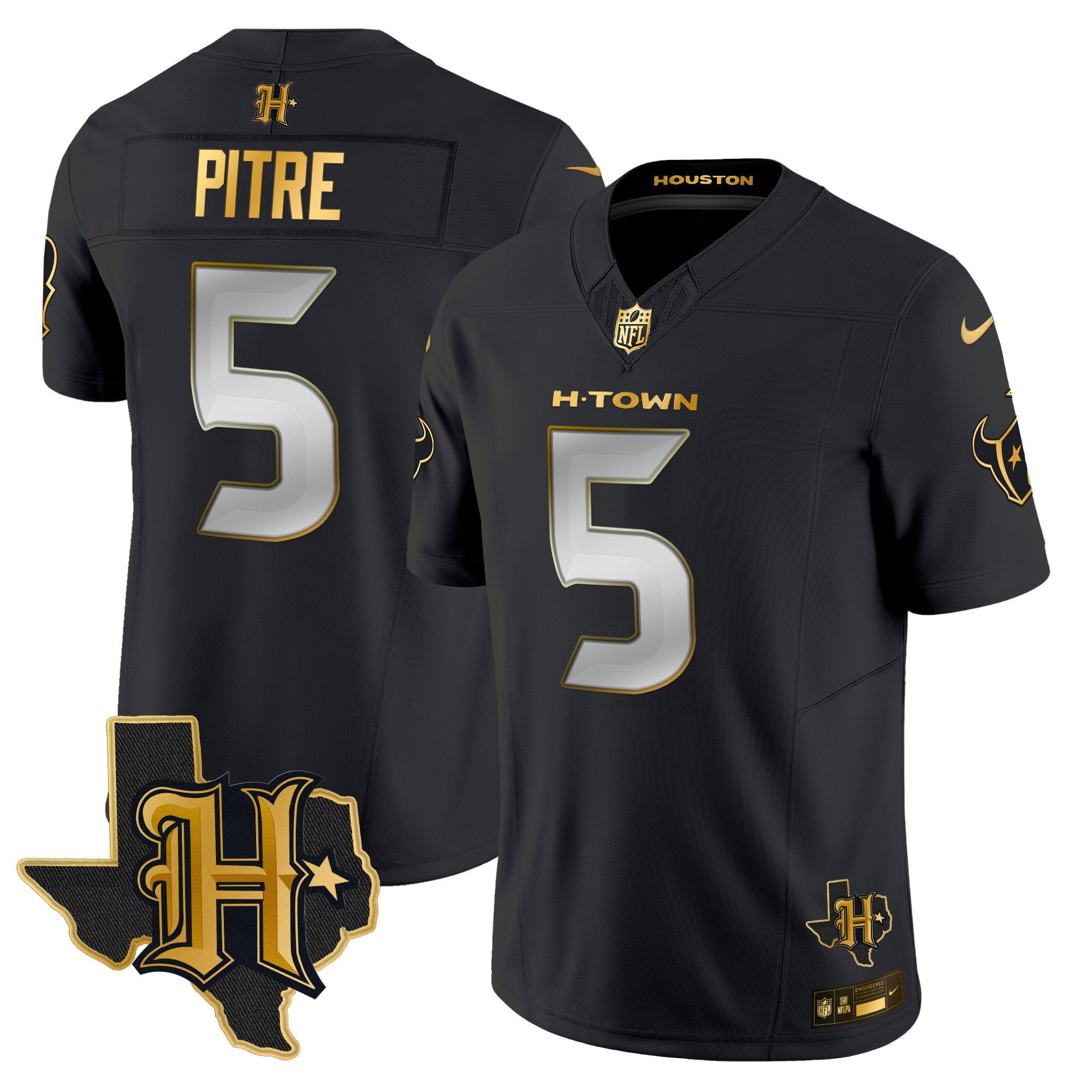 Men's Houston Texans 2024 Texas Patch Gold Vapor Limited Jersey - All Stitched