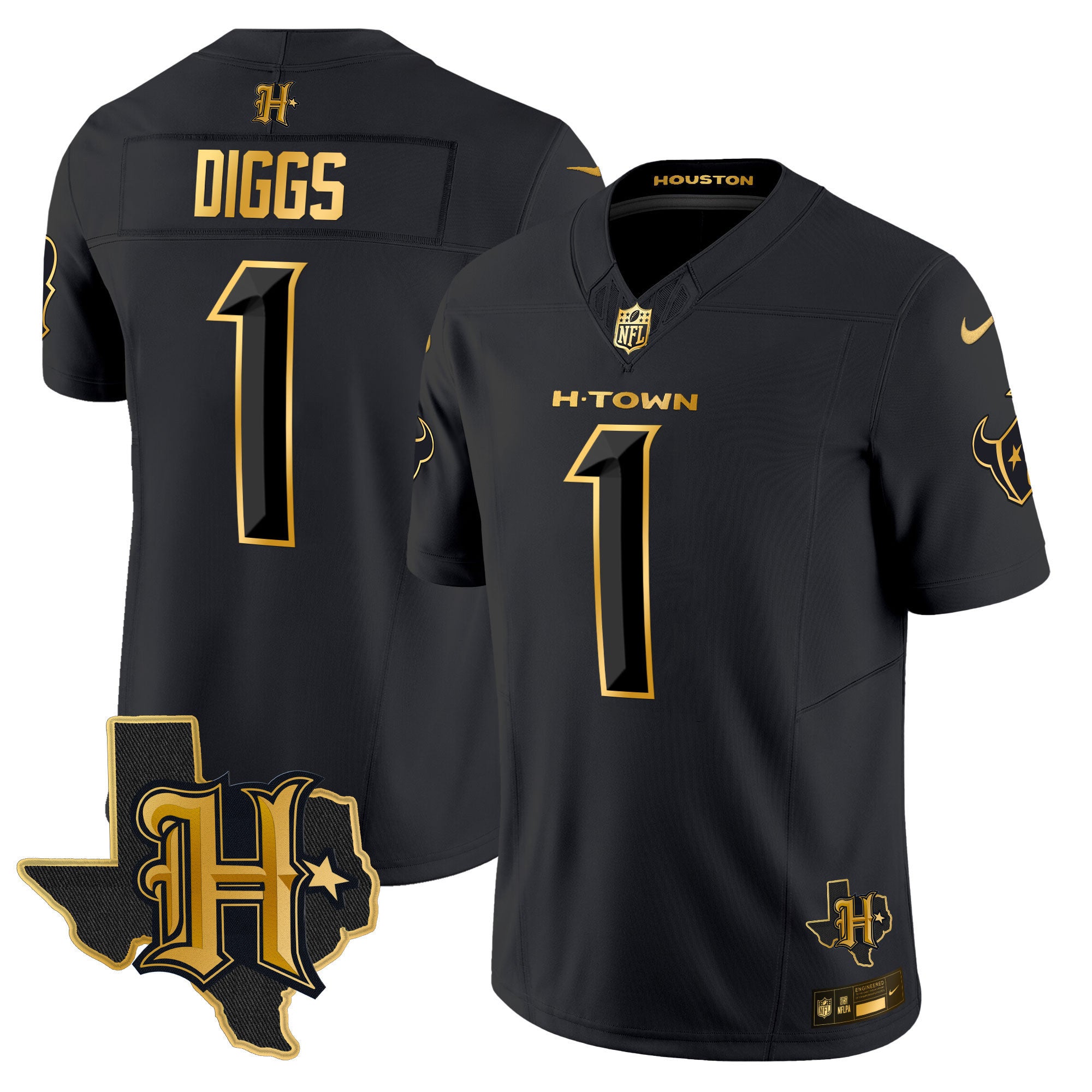 Men's Houston Texans 2024 Texas Patch Gold Vapor Limited Jersey - All Stitched