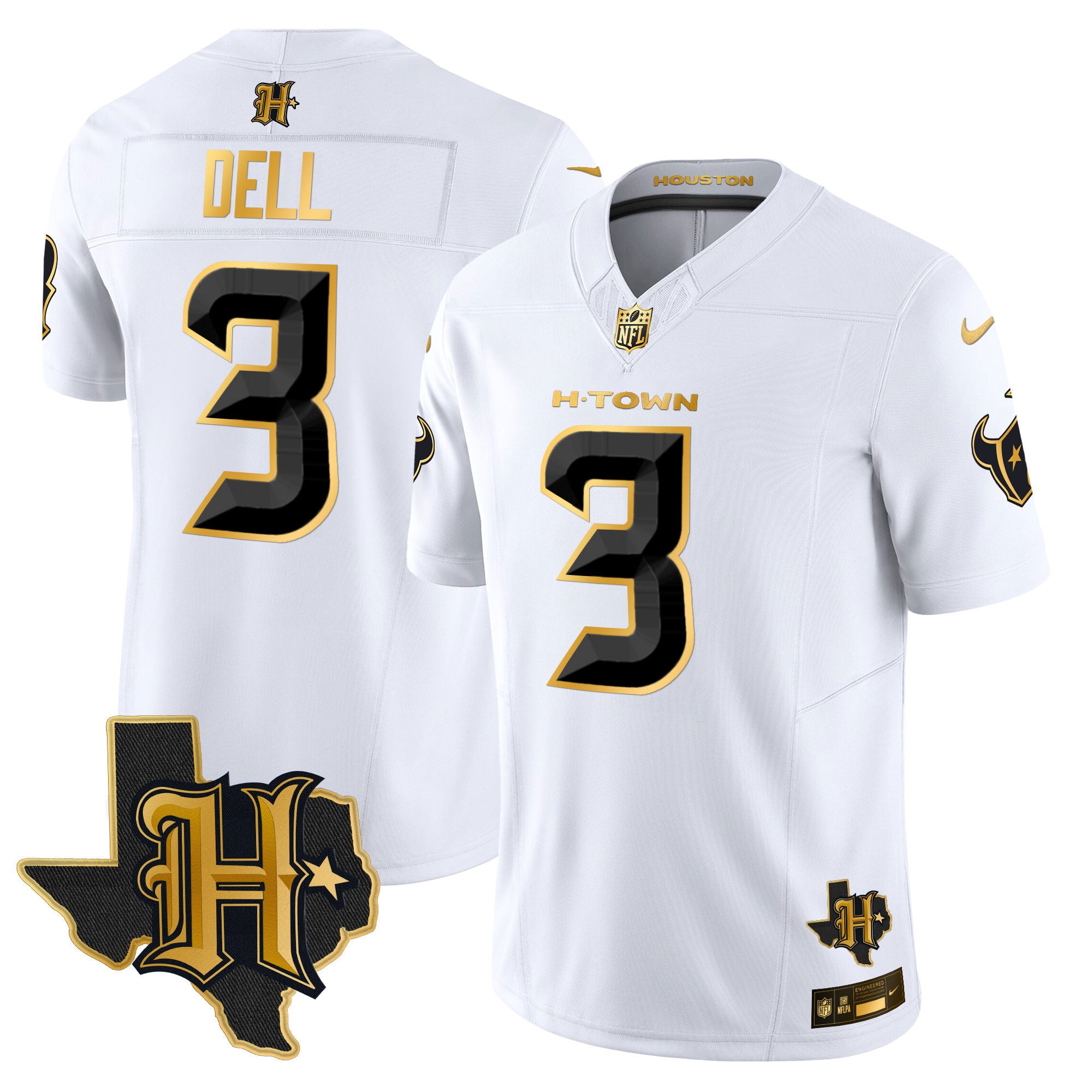 Men's Houston Texans 2024 Texas Patch Gold Vapor Limited Jersey - All Stitched