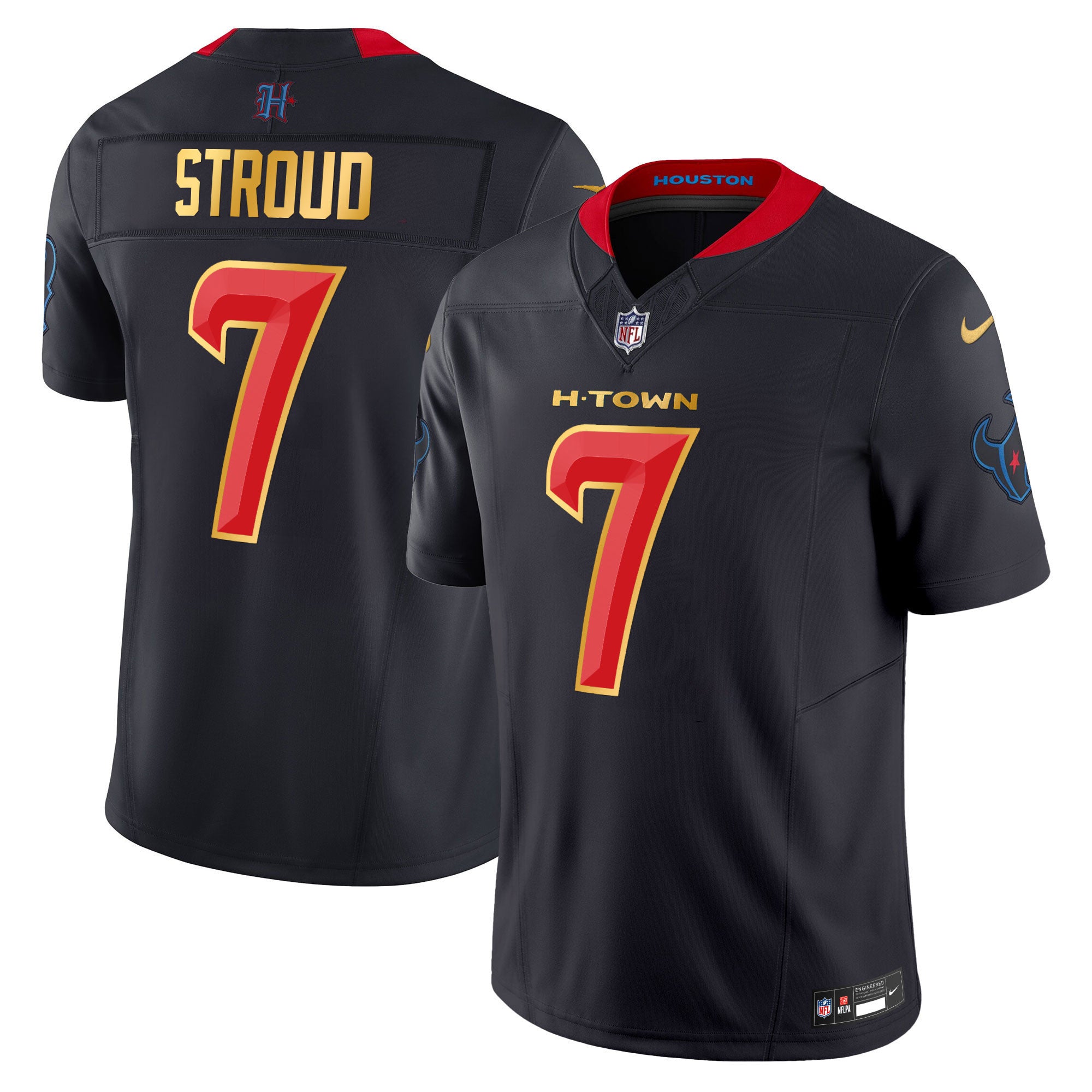 Men's Houston Texans 2024 Gold Trim Vapor Limited Jersey - All Stitched