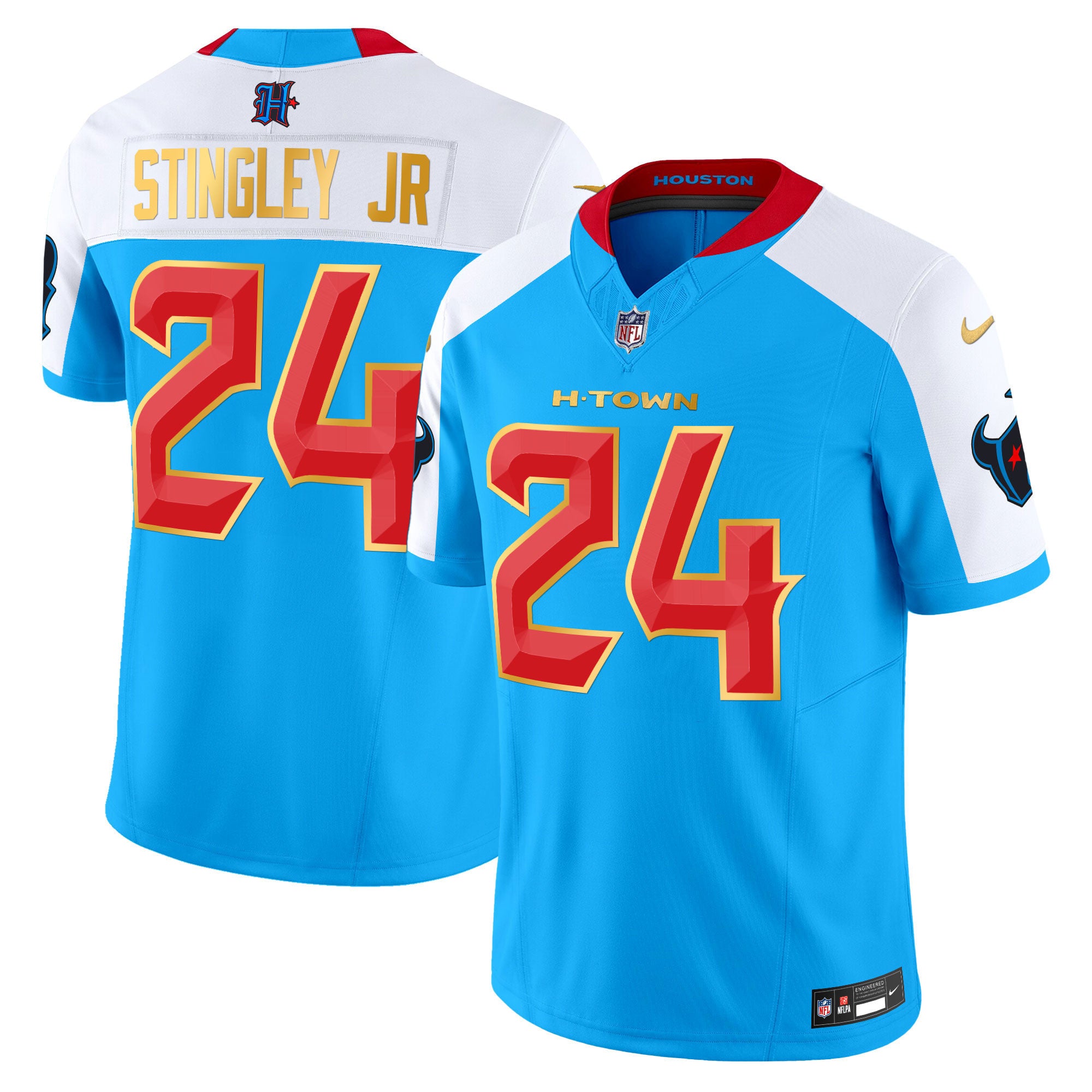 Men's Houston Texans 2024 Gold Trim Vapor Limited Jersey - All Stitched