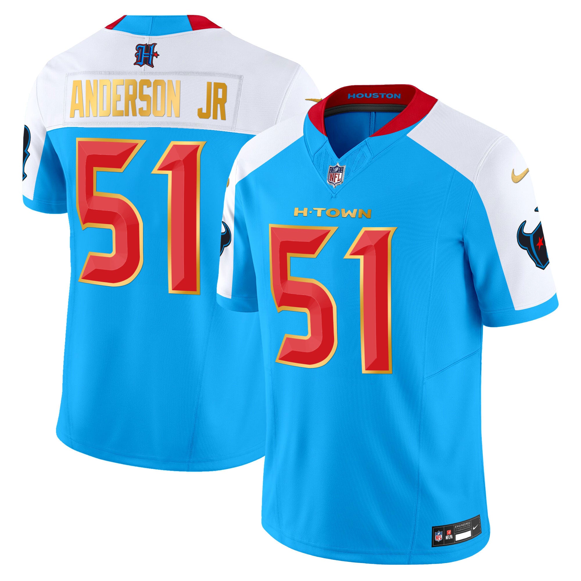 Men's Houston Texans 2024 Gold Trim Vapor Limited Jersey - All Stitched