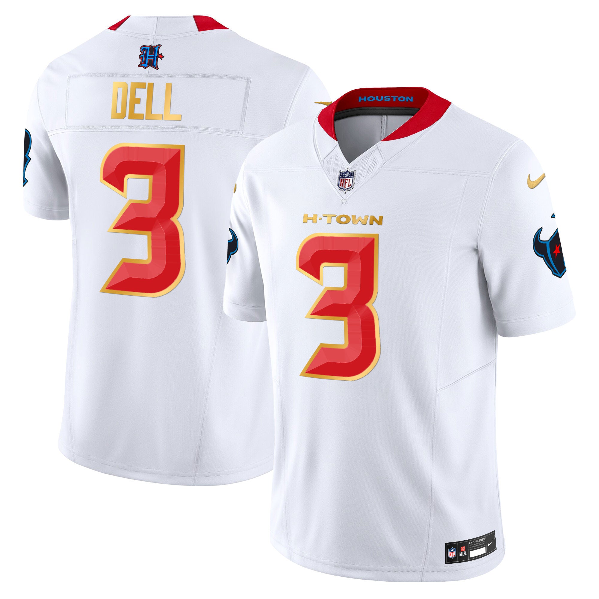 Men's Houston Texans 2024 Gold Trim Vapor Limited Jersey - All Stitched