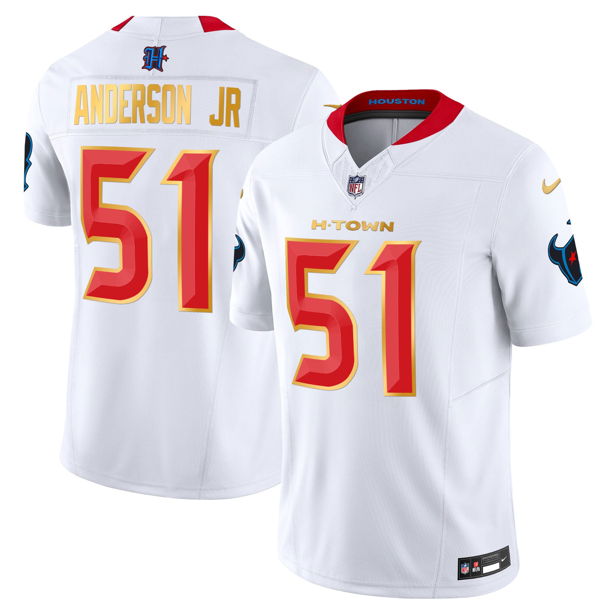 Men's Houston Texans 2024 Gold Trim Vapor Limited Jersey - All Stitched