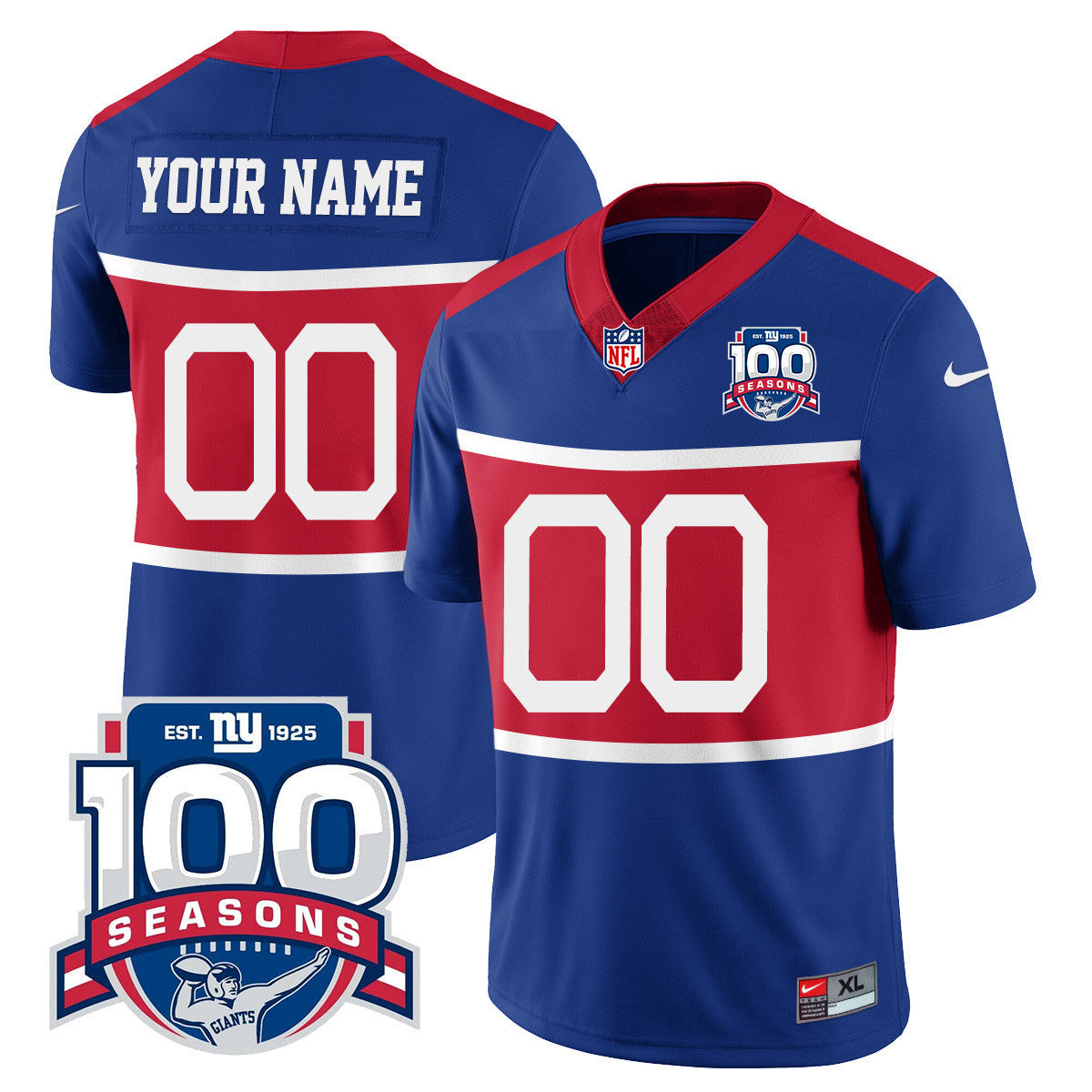 Custom New York Giants "Century Red' 100TH Season Commemorative Jersey TLA - All Stitched