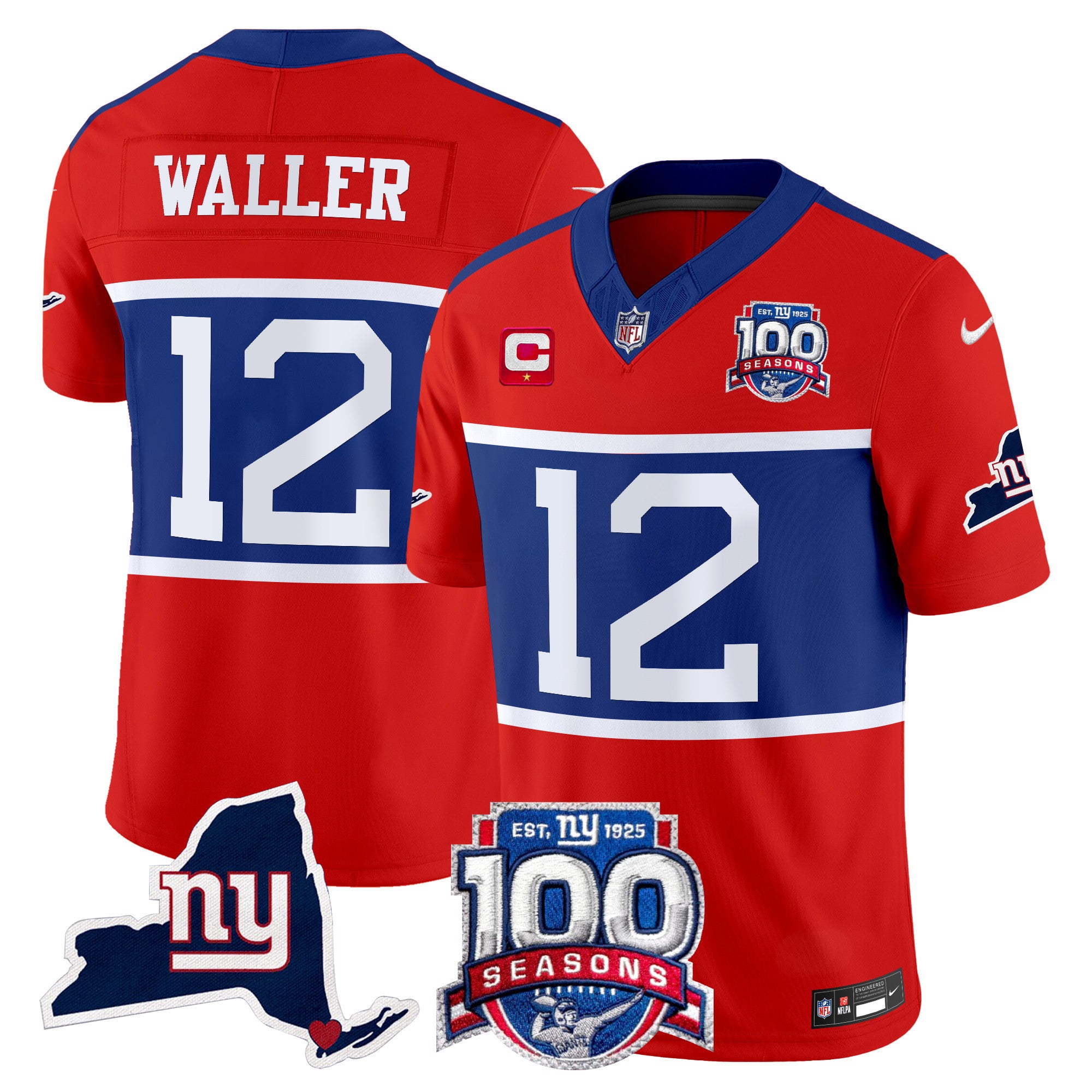 Men's New York Giants 'Century Red' 100th Commemorative Vapor Jersey V2 - All Stitched