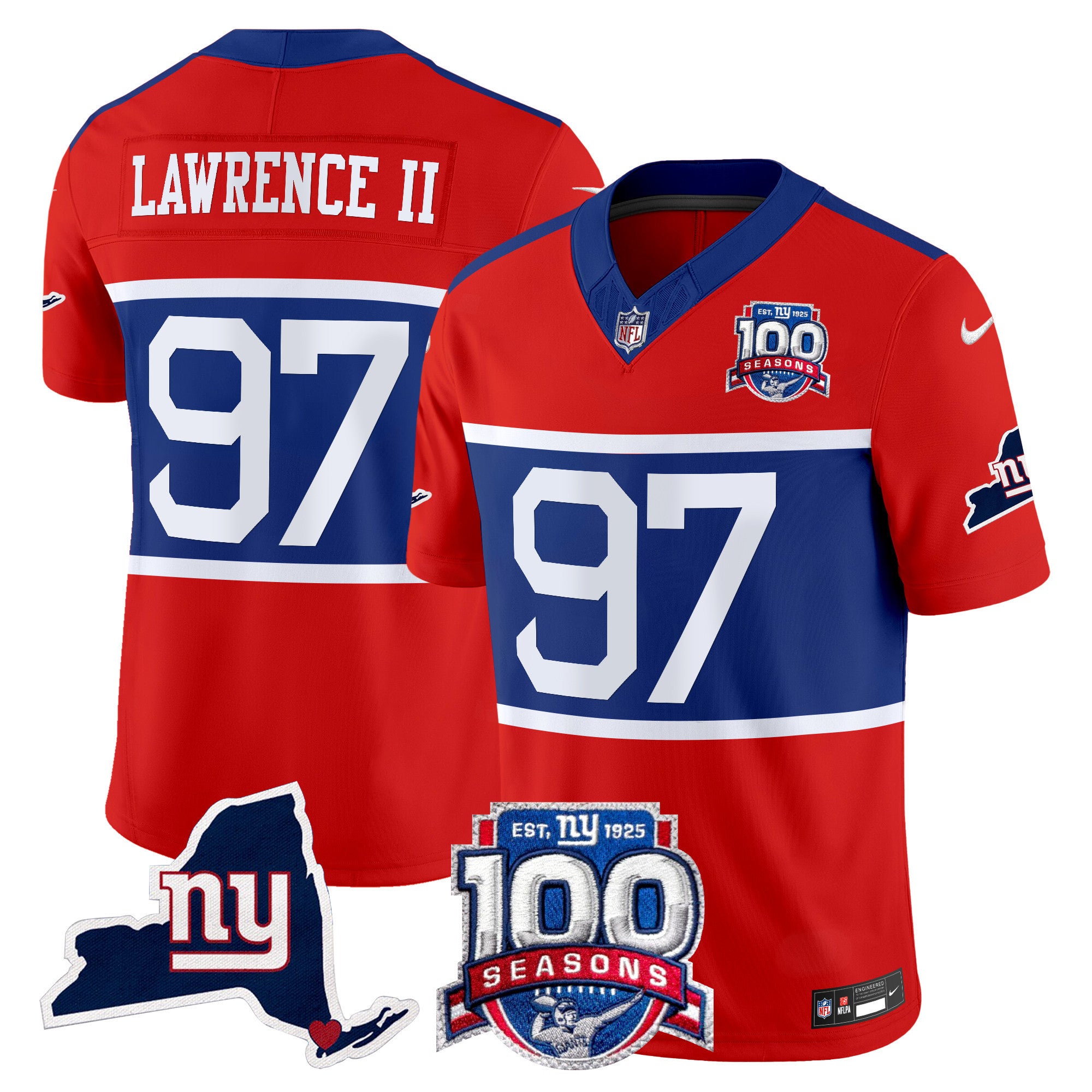 Men's New York Giants 'Century Red' 100th Commemorative Vapor Jersey V2 - All Stitched