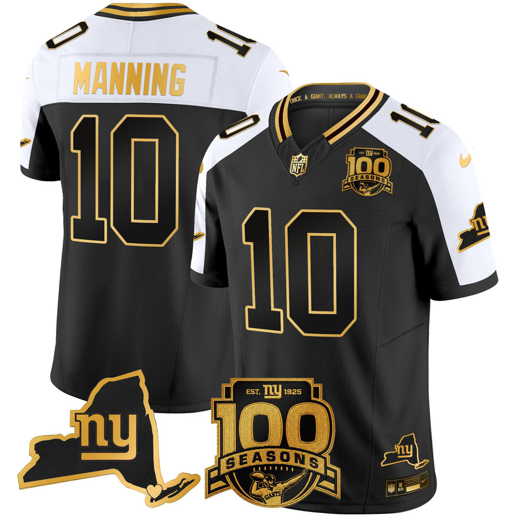 Men's New York Giants 100th Season & State Patch Gold Vapor Limited Jersey - All Stitched