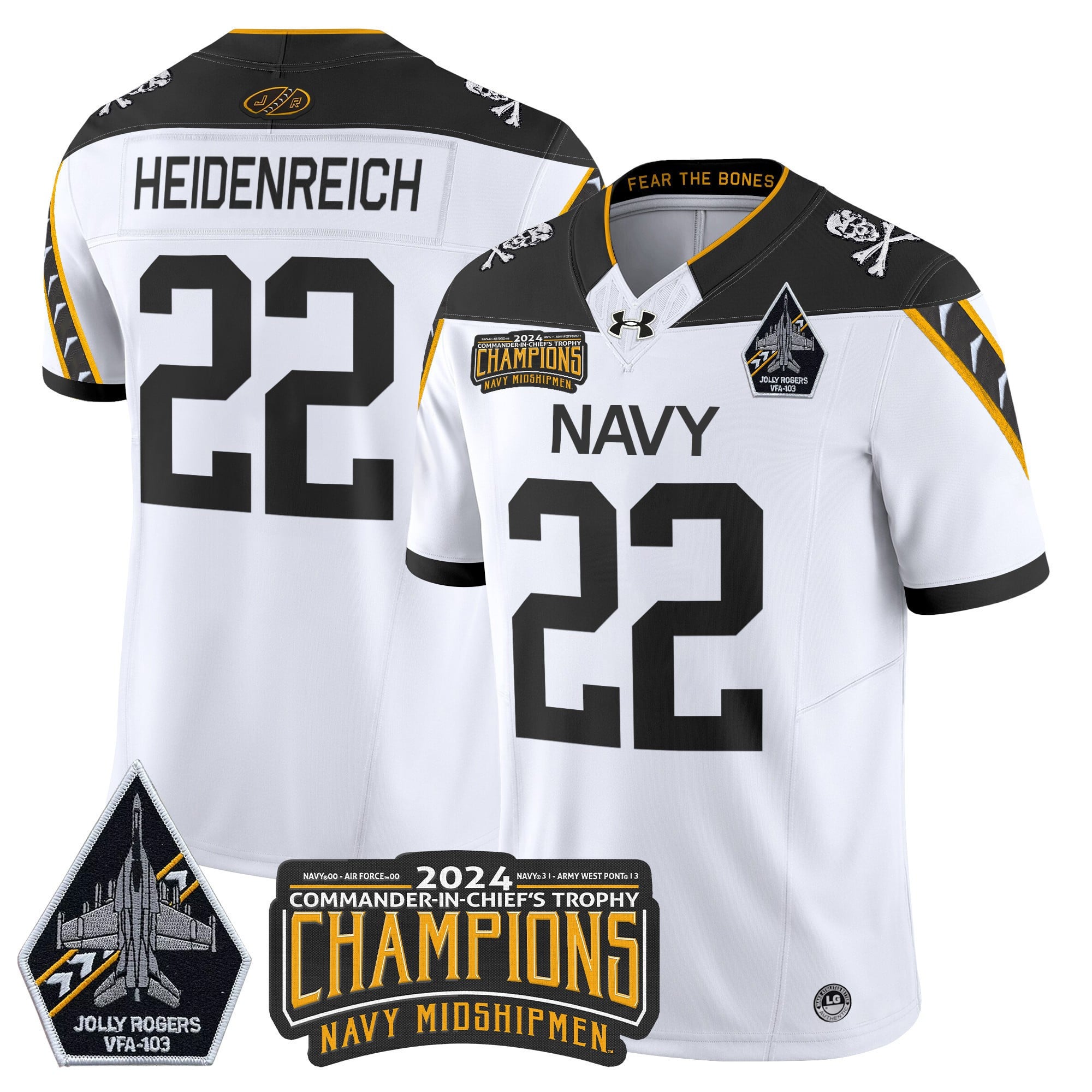 Men's Navy Midshipmen 2024 Commander-In-Chief's Trophy Champions Patch Vapor Limited Jersey - All Stitched
