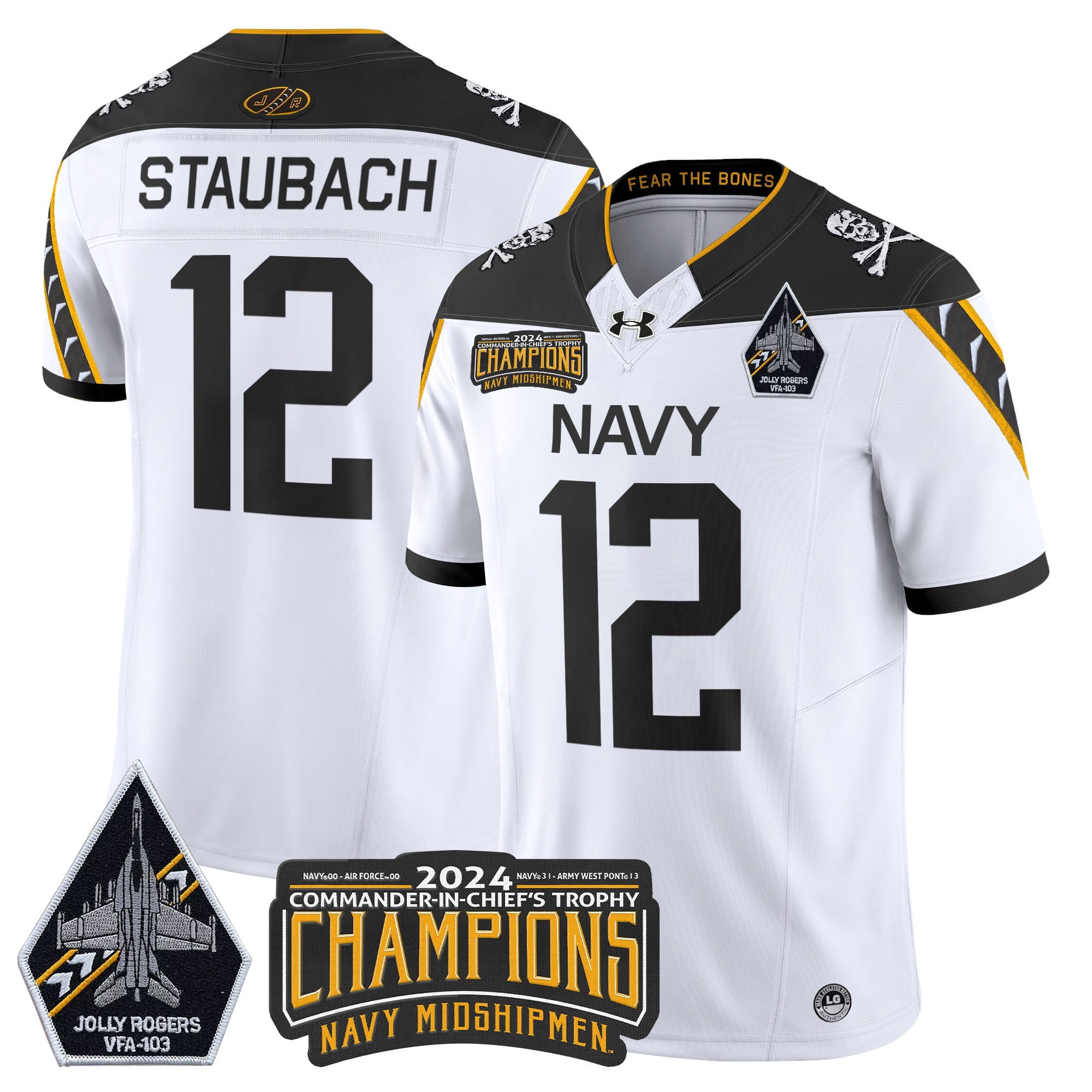Men's Navy Midshipmen 2024 Commander-In-Chief's Trophy Champions Patch Vapor Limited Jersey - All Stitched