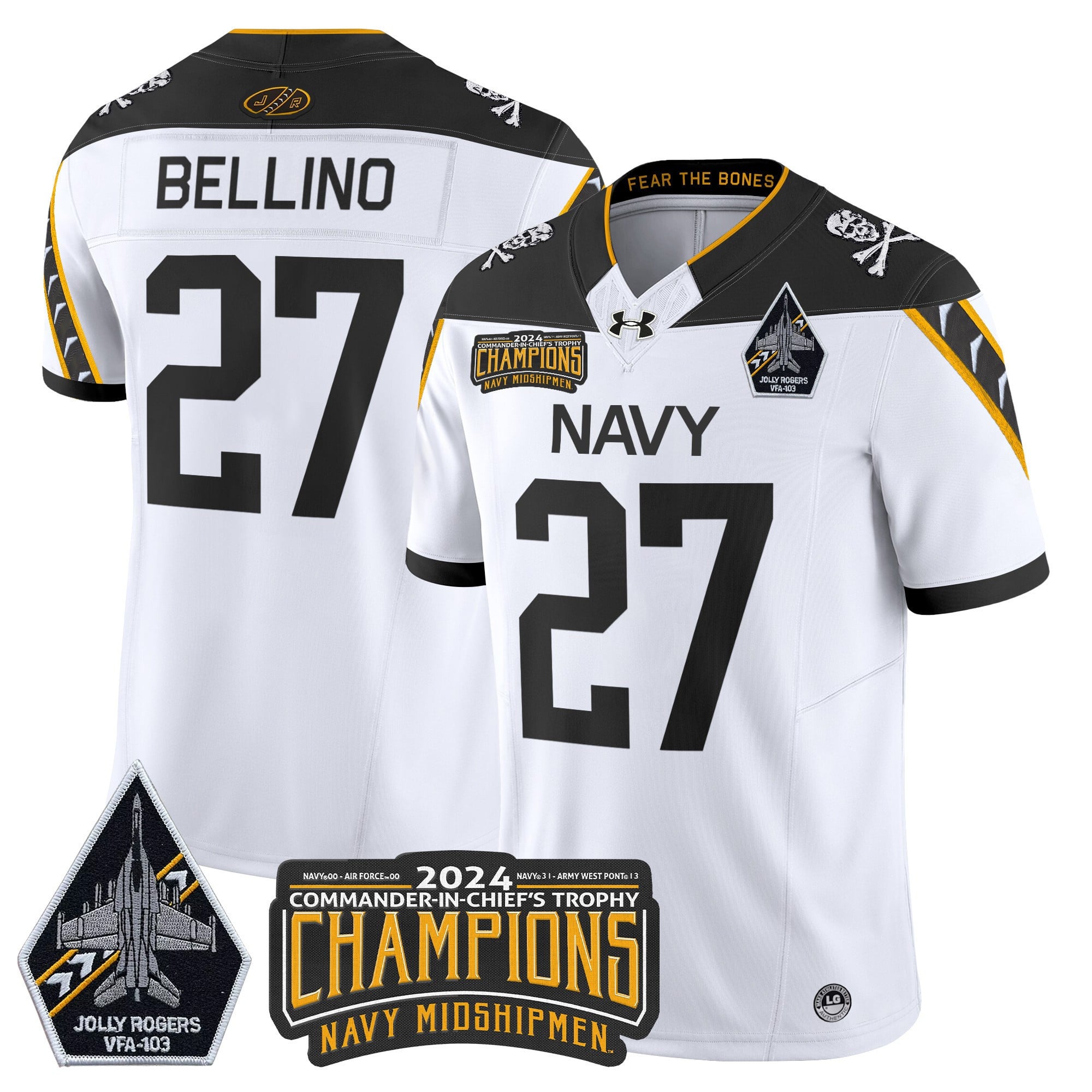 Men's Navy Midshipmen 2024 Commander-In-Chief's Trophy Champions Patch Vapor Limited Jersey - All Stitched