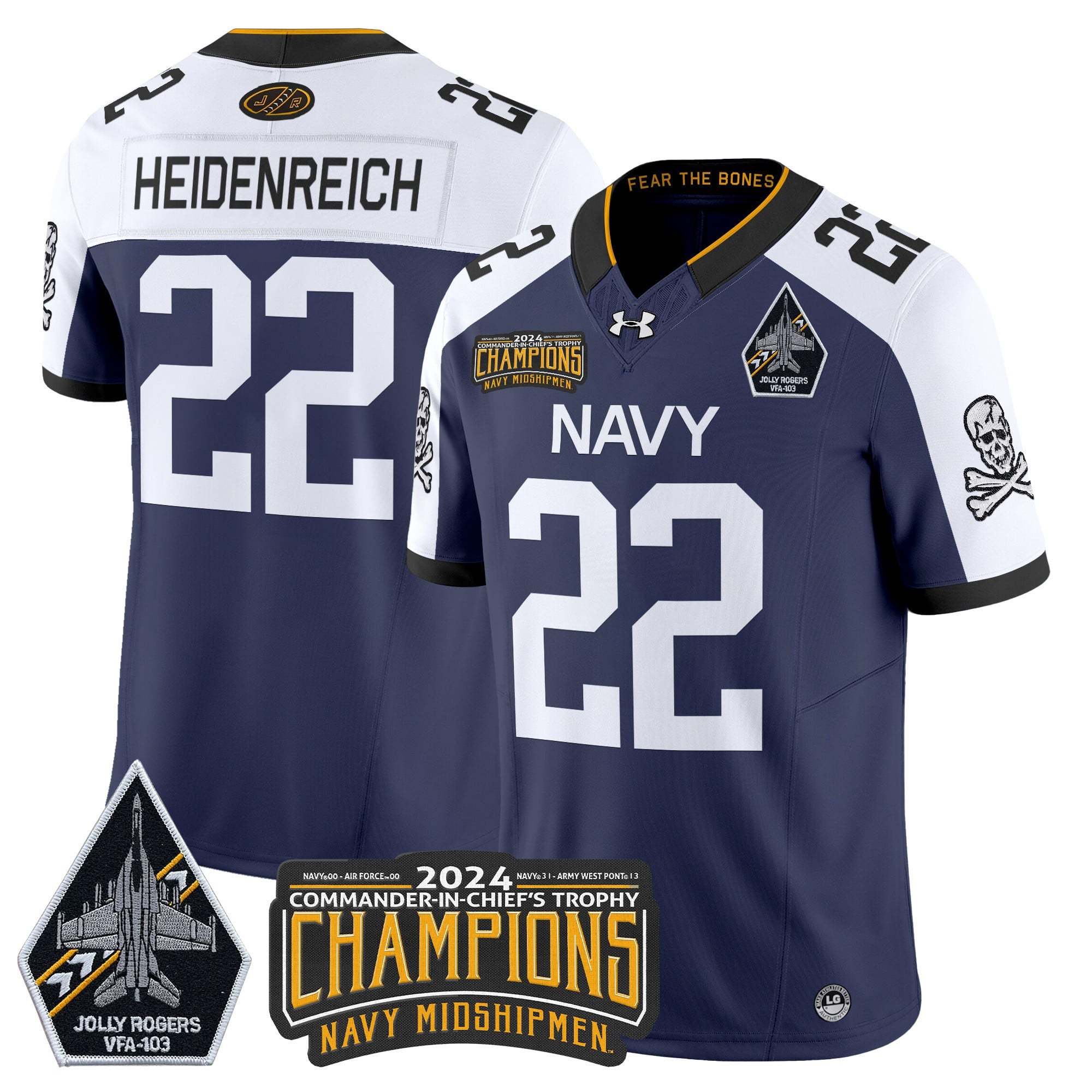 Men's Navy Midshipmen 2024 Commander-In-Chief's Trophy Champions Patch Vapor Limited Jersey - All Stitched