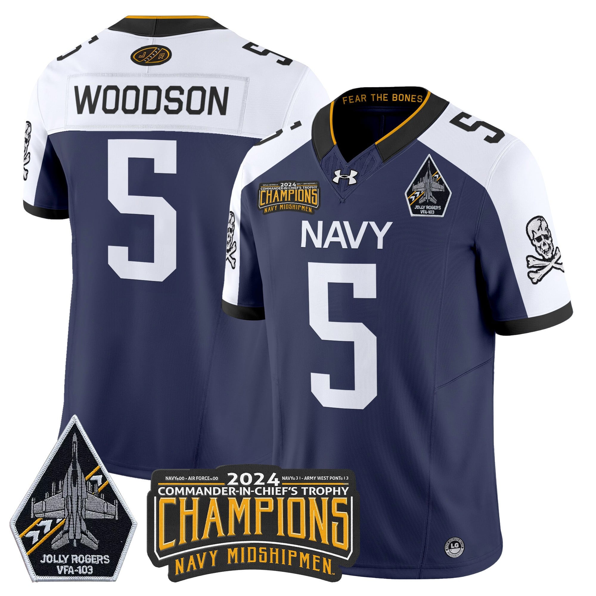 Men's Navy Midshipmen 2024 Commander-In-Chief's Trophy Champions Patch Vapor Limited Jersey - All Stitched
