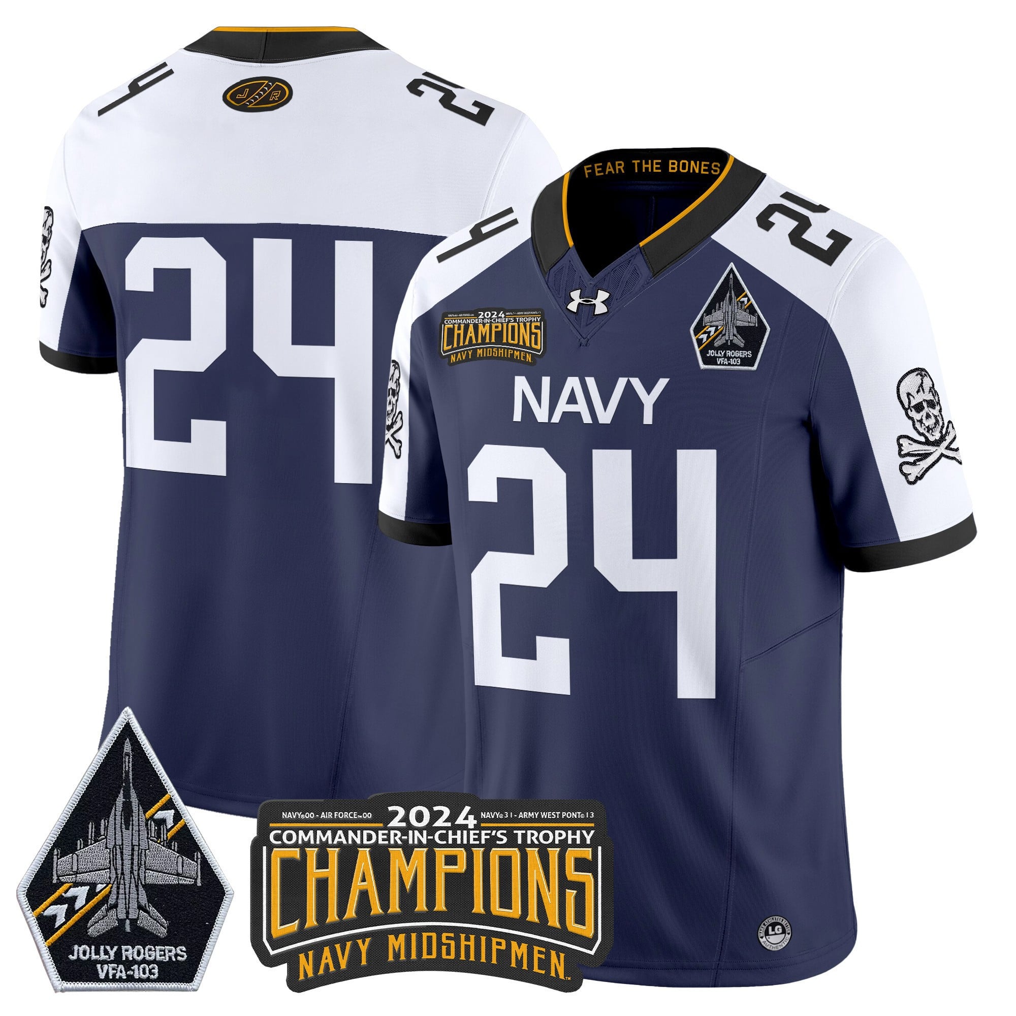 Men's Navy Midshipmen 2024 Commander-In-Chief's Trophy Champions Patch Vapor Limited Jersey - All Stitched