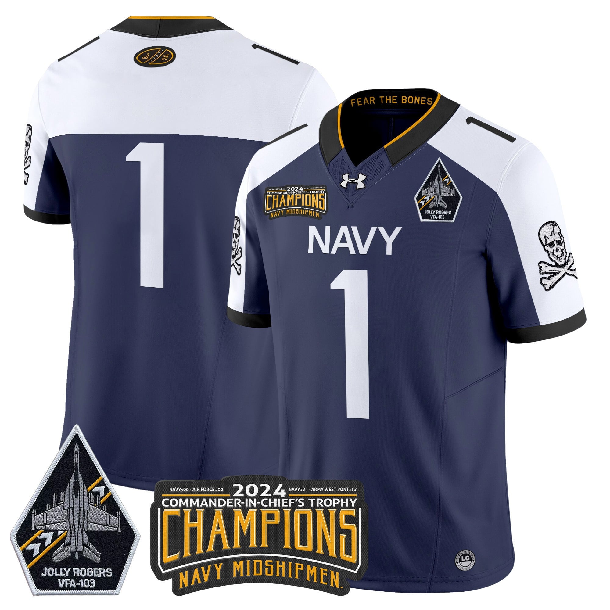 Men's Navy Midshipmen 2024 Commander-In-Chief's Trophy Champions Patch Vapor Limited Jersey - All Stitched