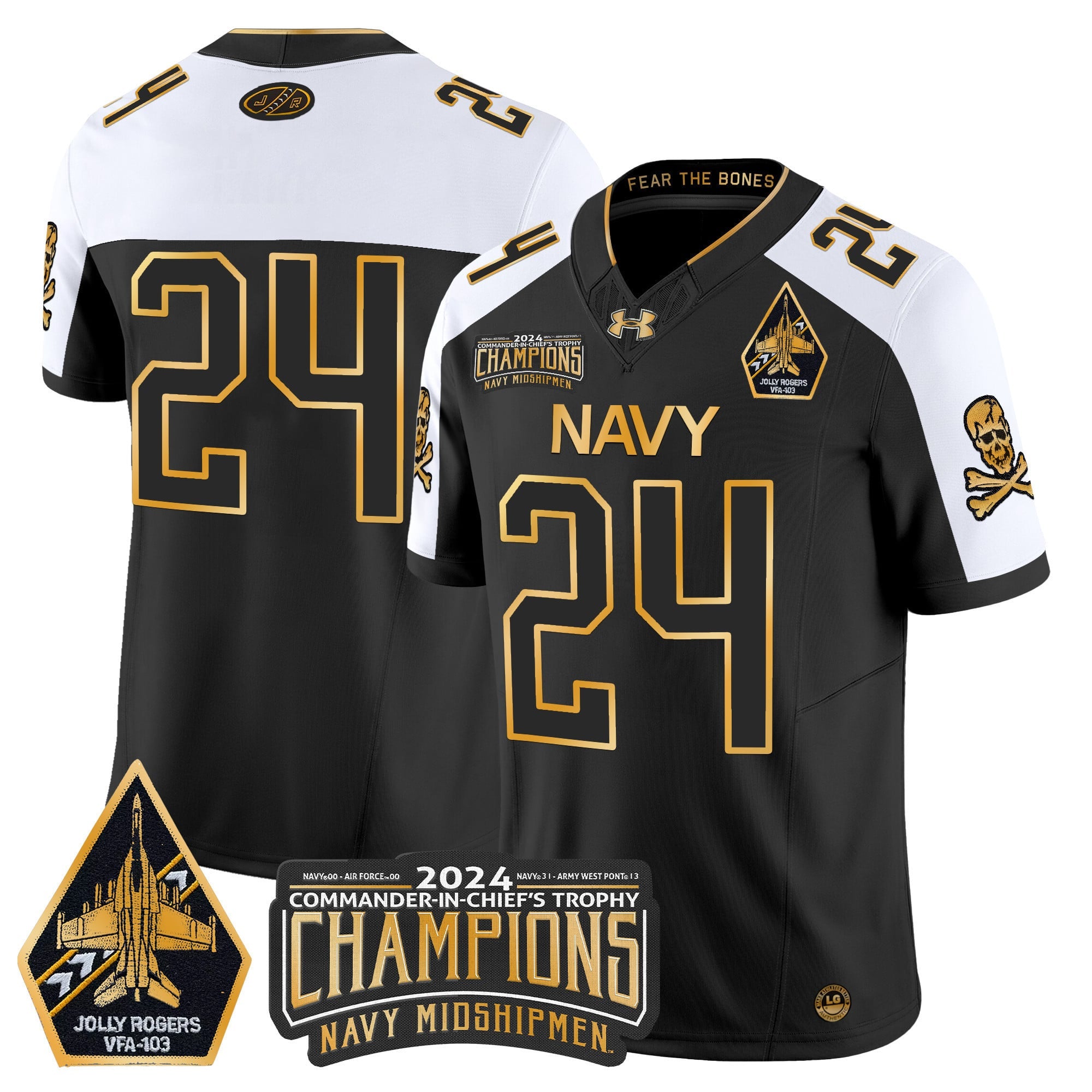 Men's Navy Midshipmen 2024 Commander-In-Chief's Trophy Champions Patch Gold Vapor Limited Jersey - All Stitched