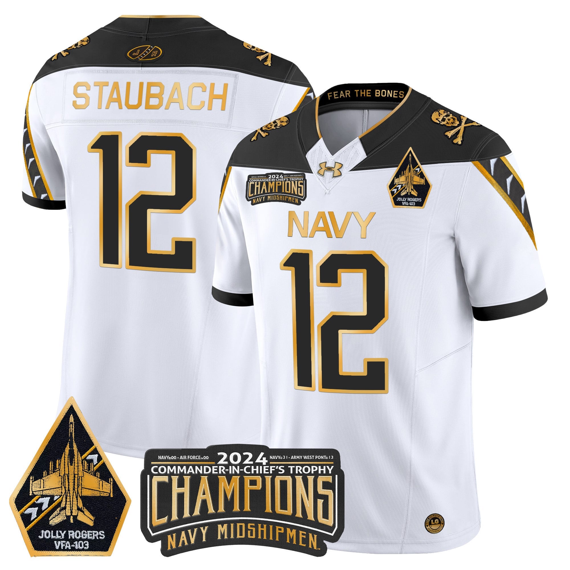 Men's Navy Midshipmen 2024 Commander-In-Chief's Trophy Champions Patch Gold Vapor Limited Jersey - All Stitched