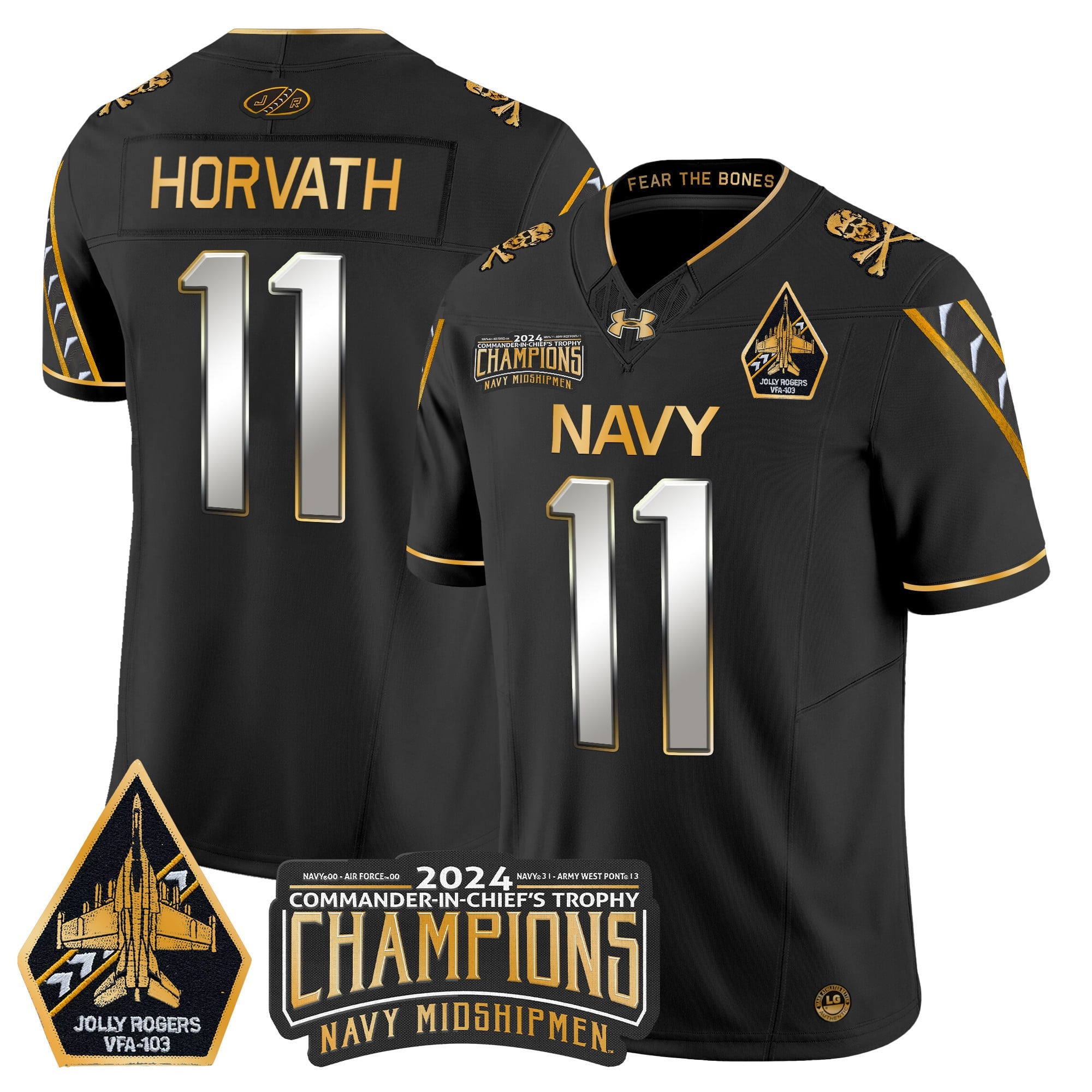 Men's Navy Midshipmen 2024 Commander-In-Chief's Trophy Champions Patch Gold Vapor Limited Jersey - All Stitched