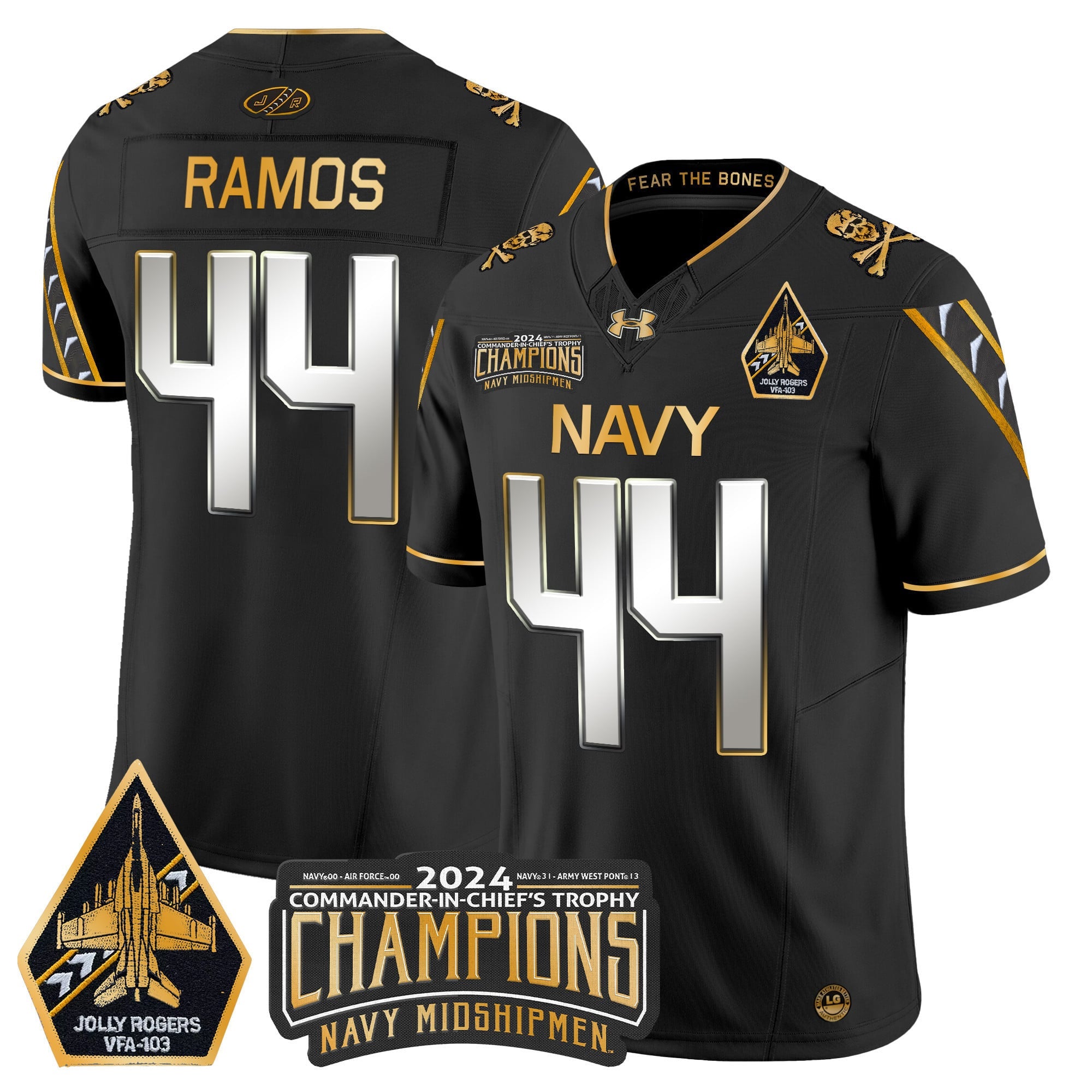 Men's Navy Midshipmen 2024 Commander-In-Chief's Trophy Champions Patch Gold Vapor Limited Jersey - All Stitched