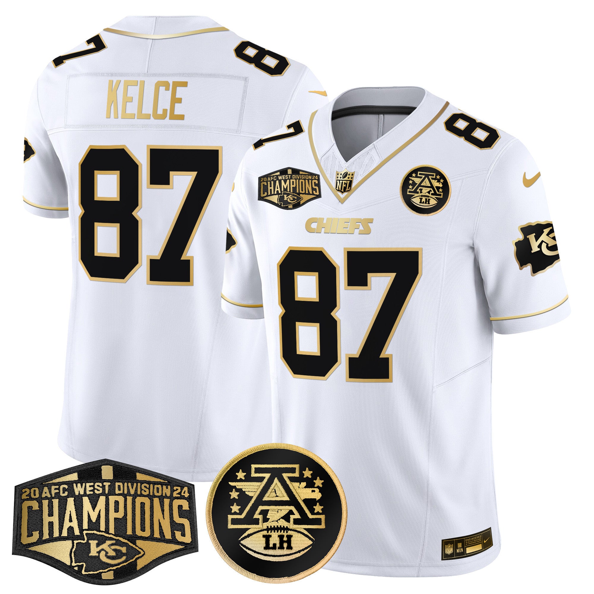 Men's Chiefs 2024 AFC West Division Champions Patch Gold Vapor Limited Jersey - All Stitched