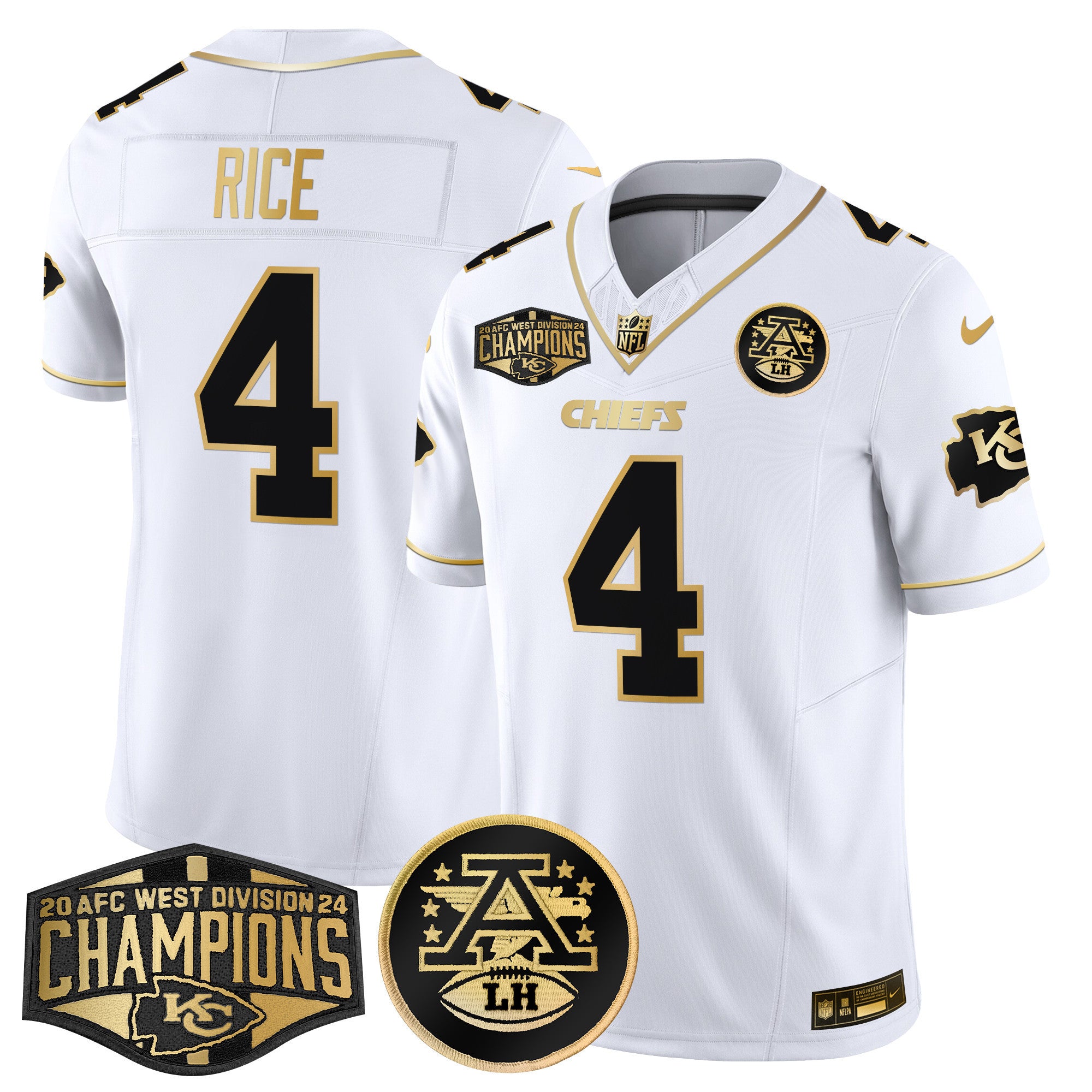 Men's Chiefs 2024 AFC West Division Champions Patch Gold Vapor Limited Jersey - All Stitched