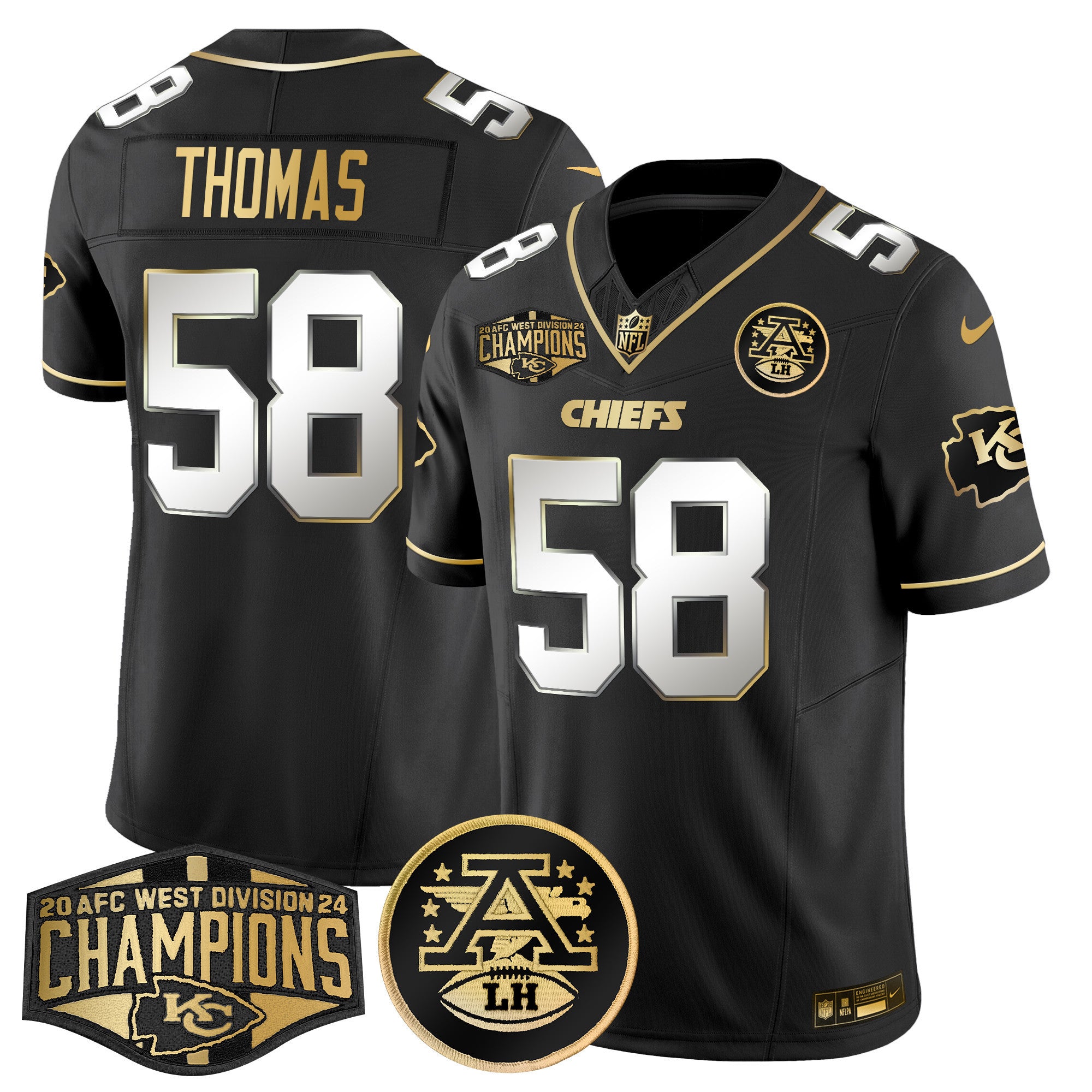 Men's Chiefs 2024 AFC West Division Champions Patch Gold Vapor Limited Jersey - All Stitched