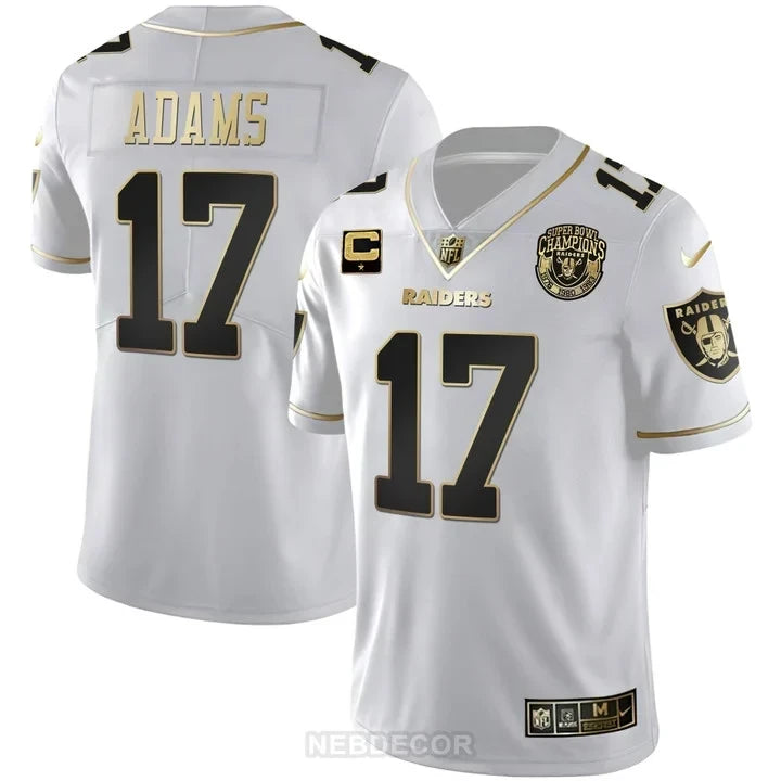 MEN'S RAIDERS SUPER BOWL CHAMPIONS PATCH WHITE GOLD AND BLACK GOLD JERSEY - ALL STITCHED