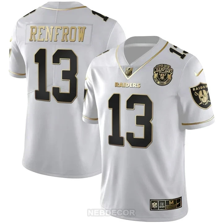 MEN'S RAIDERS SUPER BOWL CHAMPIONS PATCH WHITE GOLD AND BLACK GOLD JERSEY - ALL STITCHED