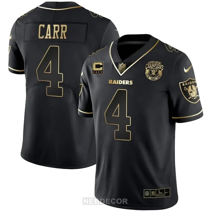 MEN'S RAIDERS SUPER BOWL CHAMPIONS PATCH WHITE GOLD AND BLACK GOLD JERSEY - ALL STITCHED