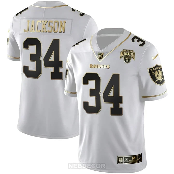 MEN'S RAIDERS NATION PATCH WHITE GOLD AND BLACK GOLD JERSEY - ALL STITCHED