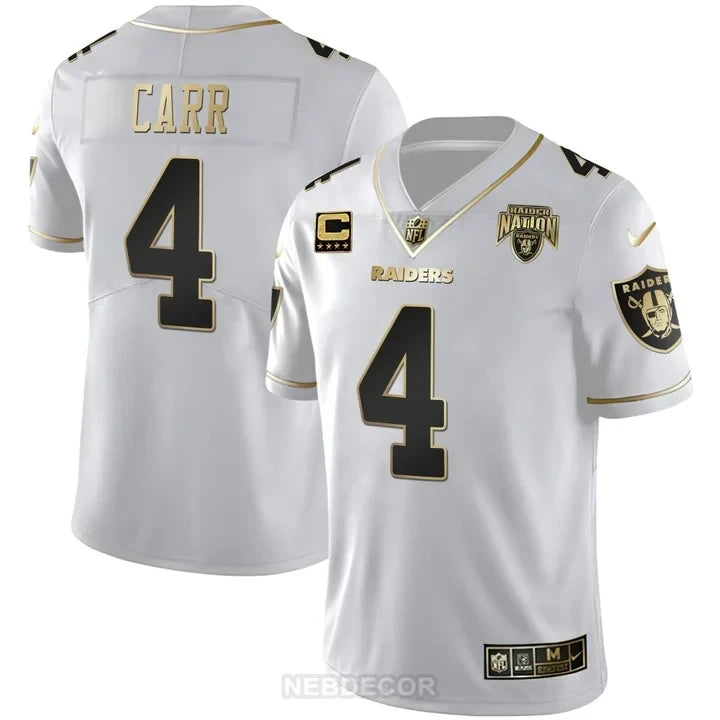 MEN'S RAIDERS NATION PATCH WHITE GOLD AND BLACK GOLD JERSEY - ALL STITCHED