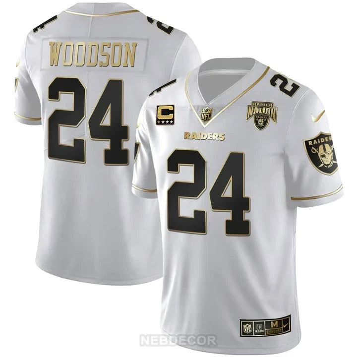 MEN'S RAIDERS NATION PATCH WHITE GOLD AND BLACK GOLD JERSEY - ALL STITCHED