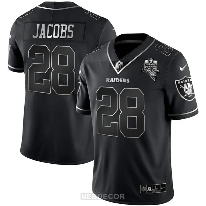 MEN'S LAS VEGAS RAIDERS INAUGURAL SEASON PATCH BLACK SILVER JERSEY - ALL STITCHED