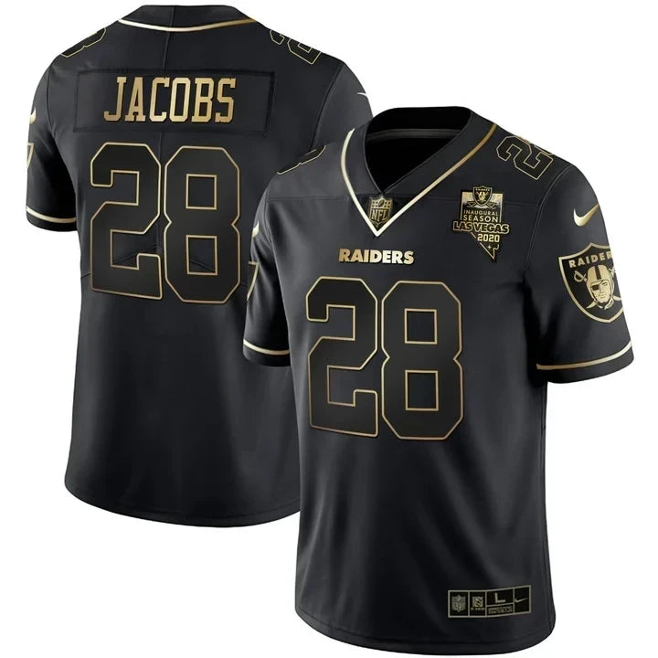 MEN'S LAS VEGAS RAIDERS INAUGURAL SEASON PATCH BLACK SILVER JERSEY - ALL STITCHED