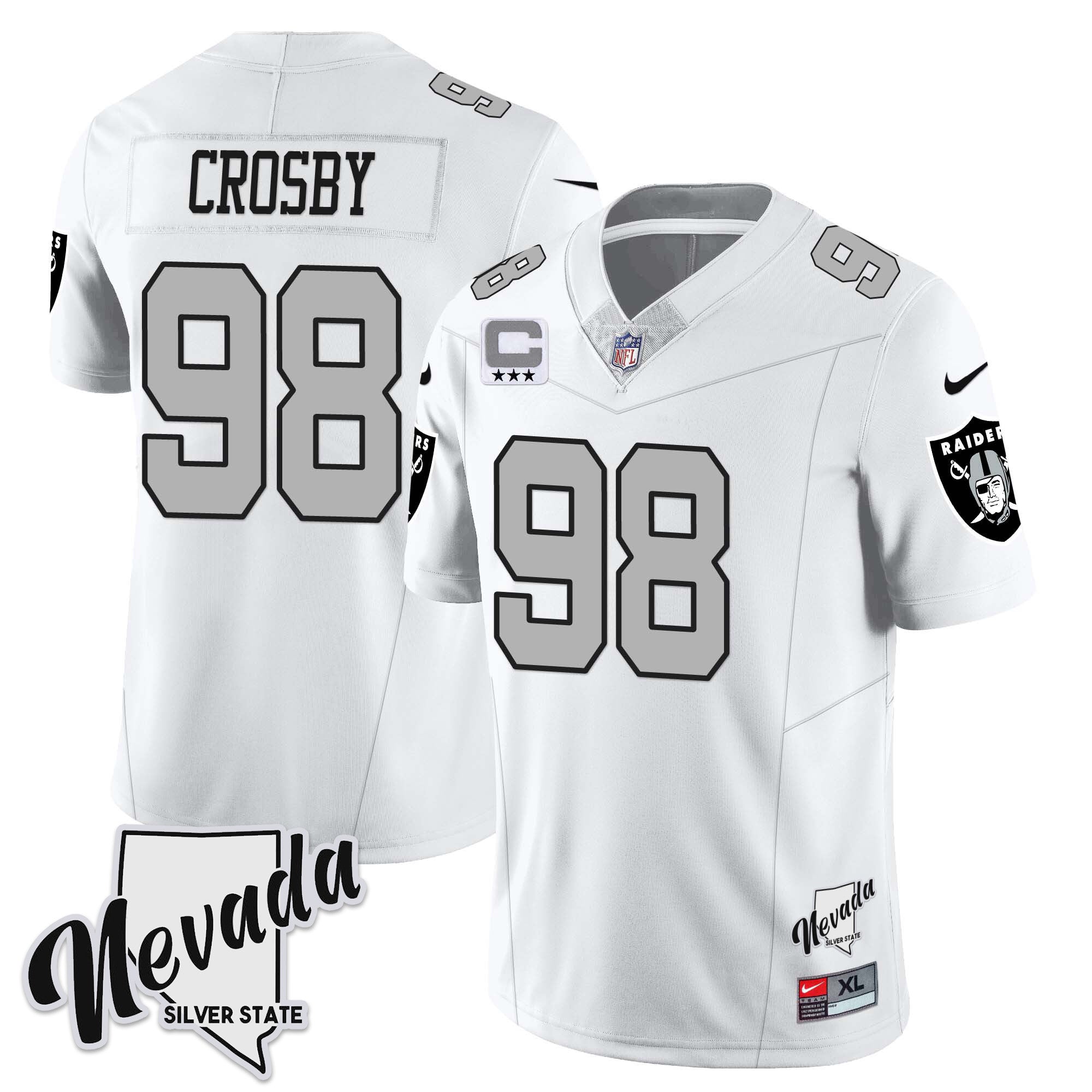 Men's Las Vegas Raiders 2023 Nevada Sliver State Patch Jersey - All Stitched