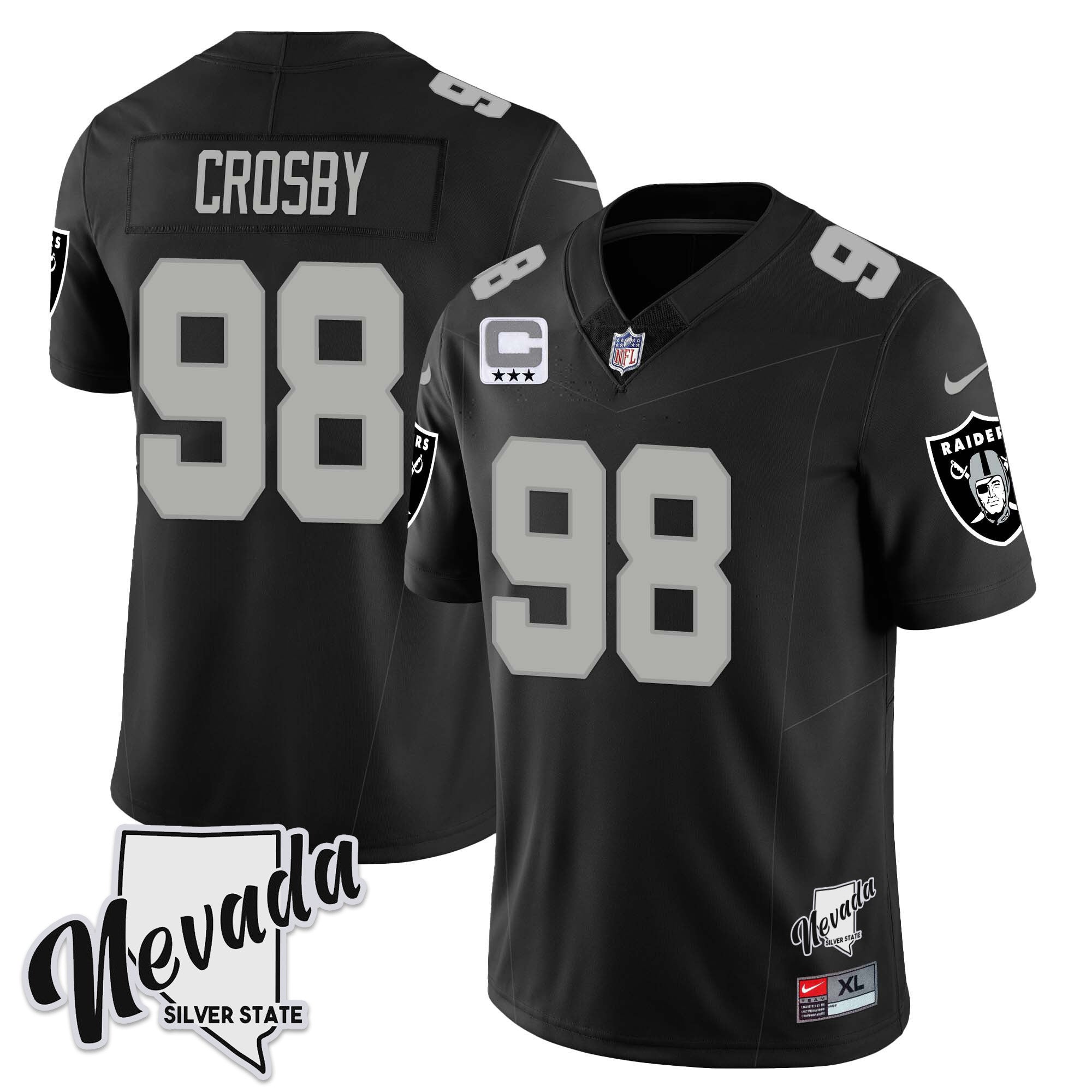 Men's Las Vegas Raiders 2023 Nevada Sliver State Patch Jersey - All Stitched