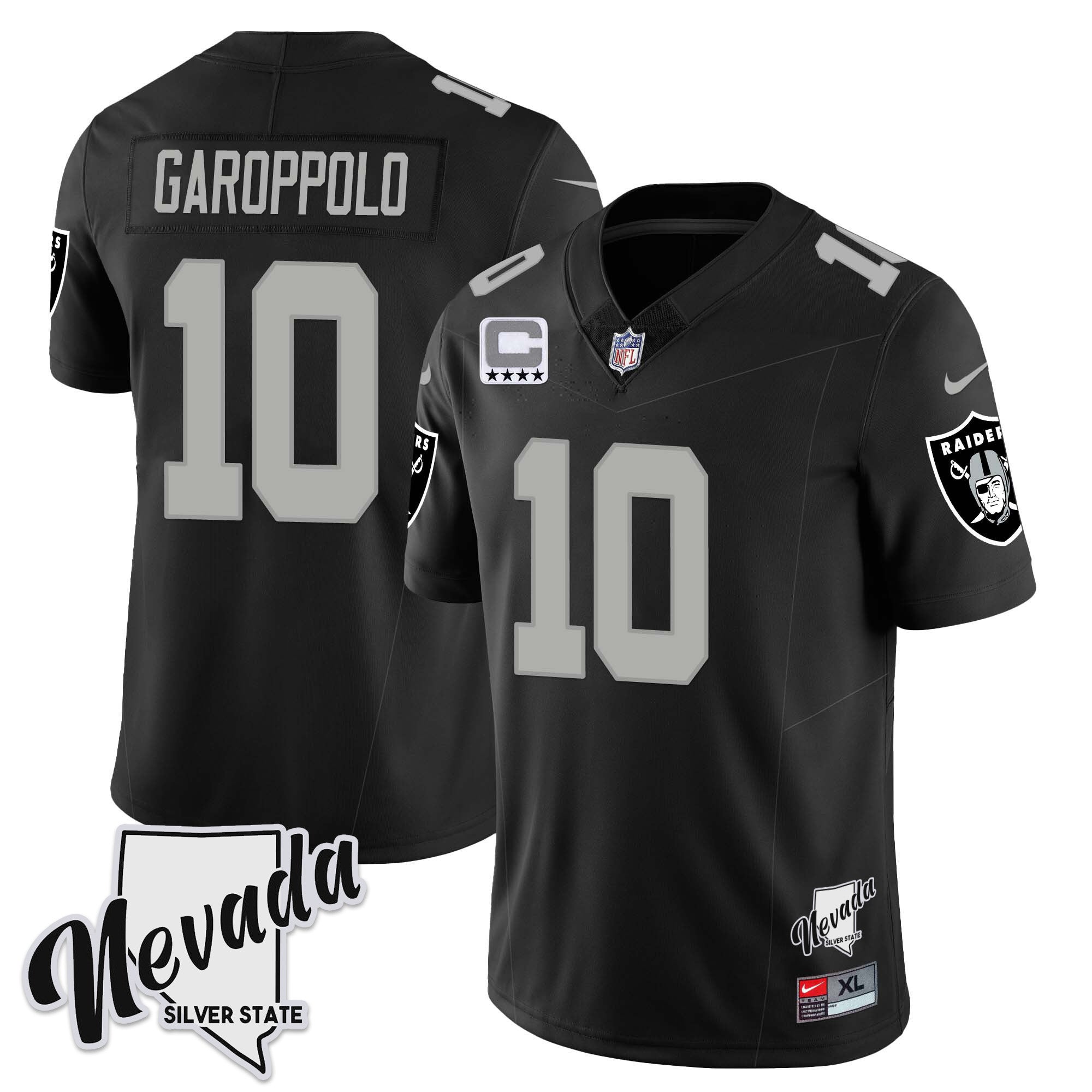 Men's Las Vegas Raiders 2023 Nevada Sliver State Patch Jersey - All Stitched