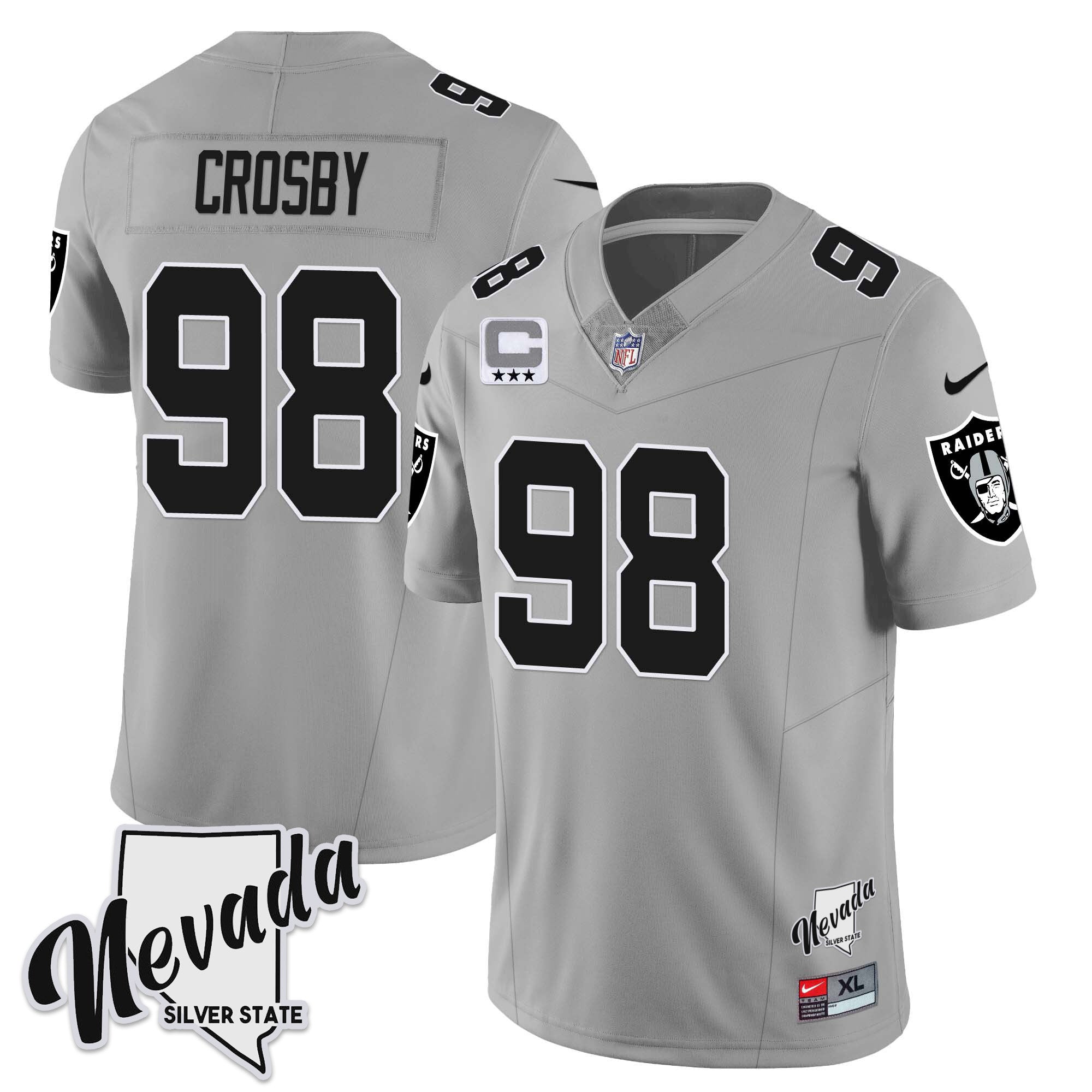 Men's Las Vegas Raiders 2023 Nevada Sliver State Patch Jersey - All Stitched