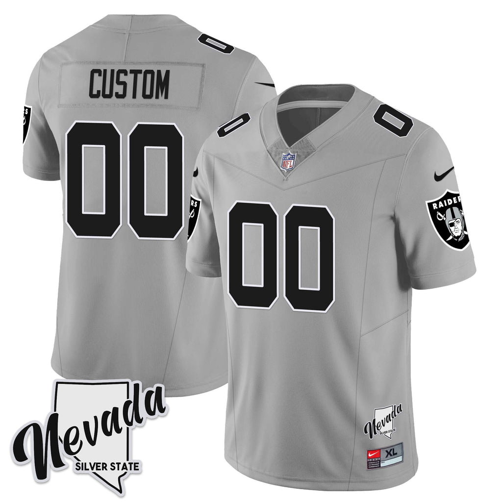 Men's Las Vegas Raiders 2023 Nevada Sliver State Patch Jersey - All Stitched