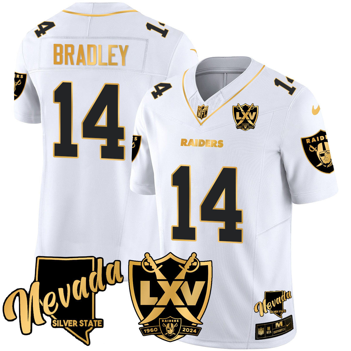 Men's Raiders 2024 Vapor Limited Gold Jersey - 65th Anniversary - All Stitched