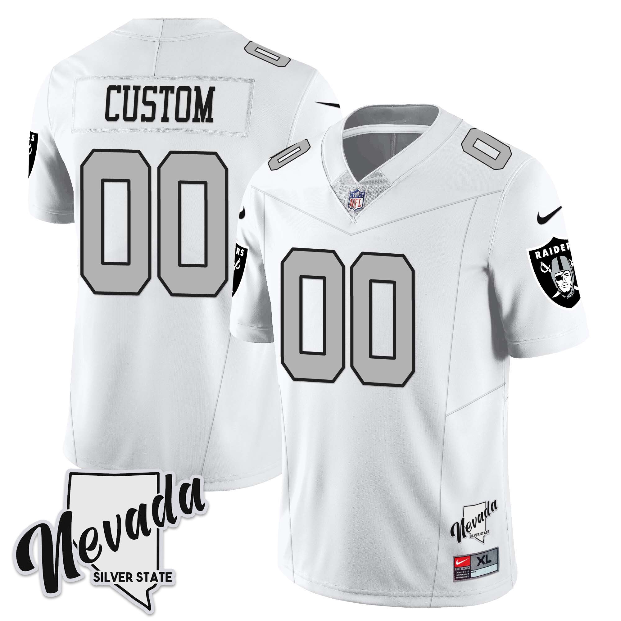 Custom Las Vegas Raiders 2023 Nevada Sliver State Patch Jersey - All Stitched