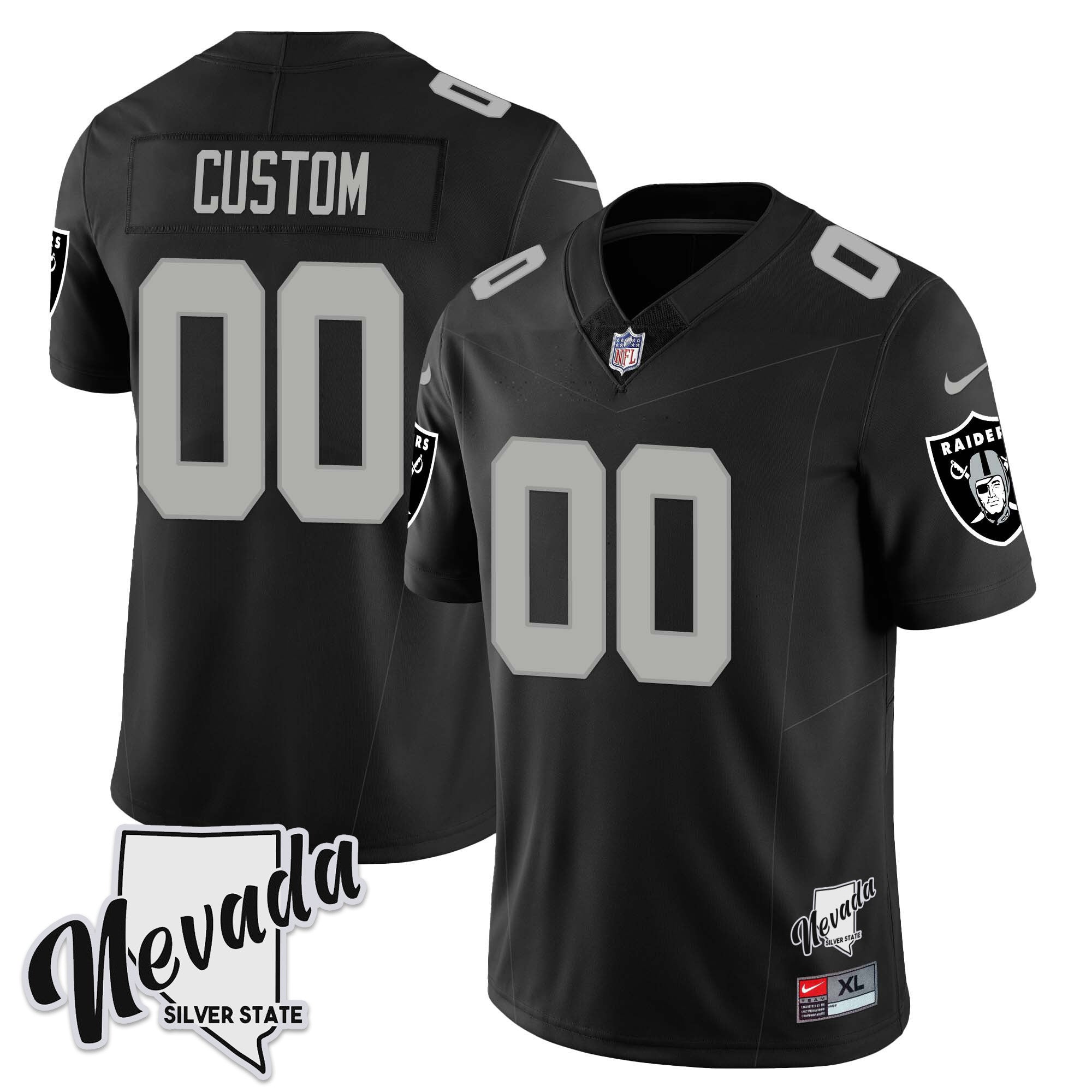 Custom Las Vegas Raiders 2023 Nevada Sliver State Patch Jersey - All Stitched